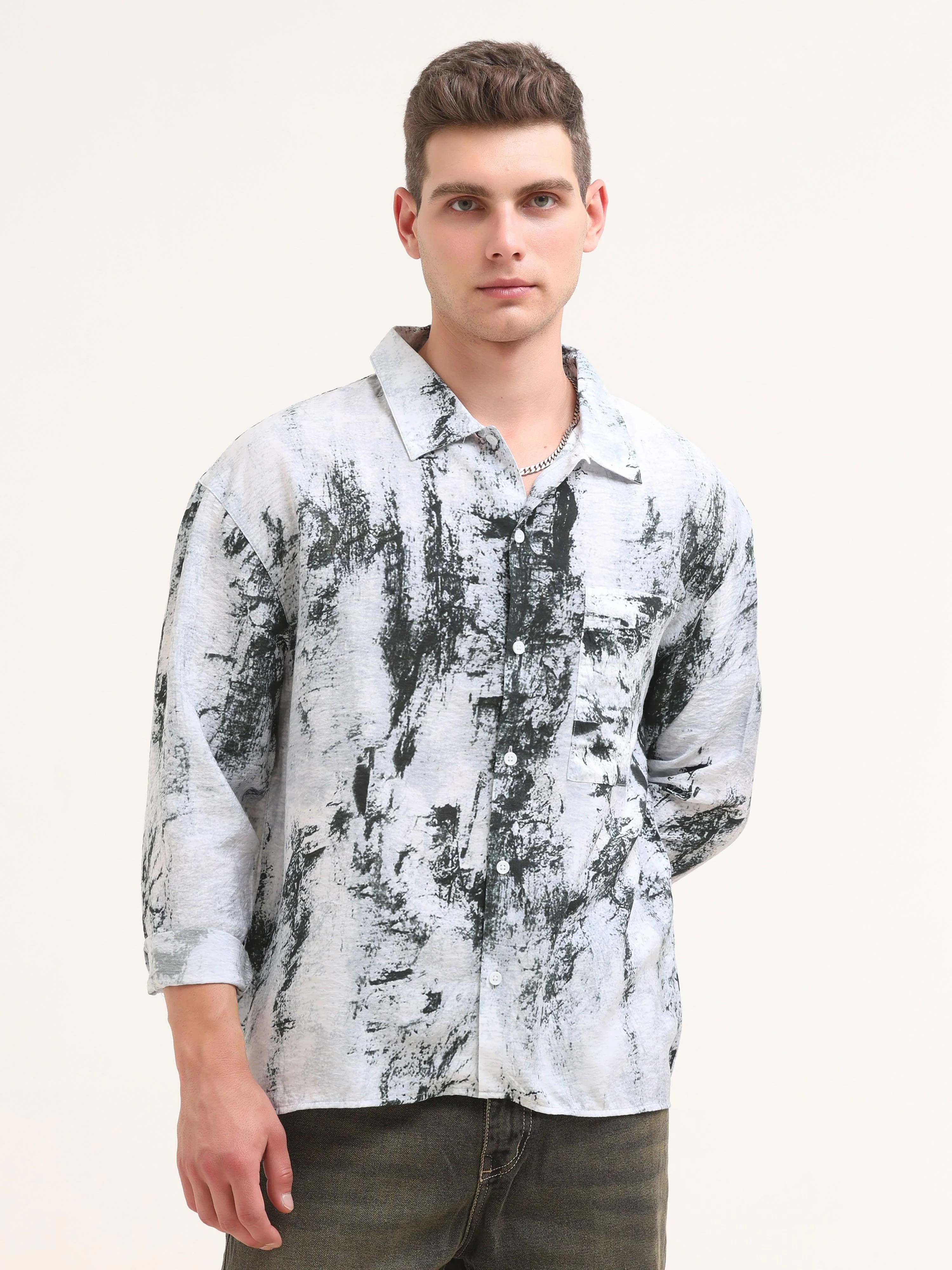 Tar Baggy Printed Shirt- Green - Image 5