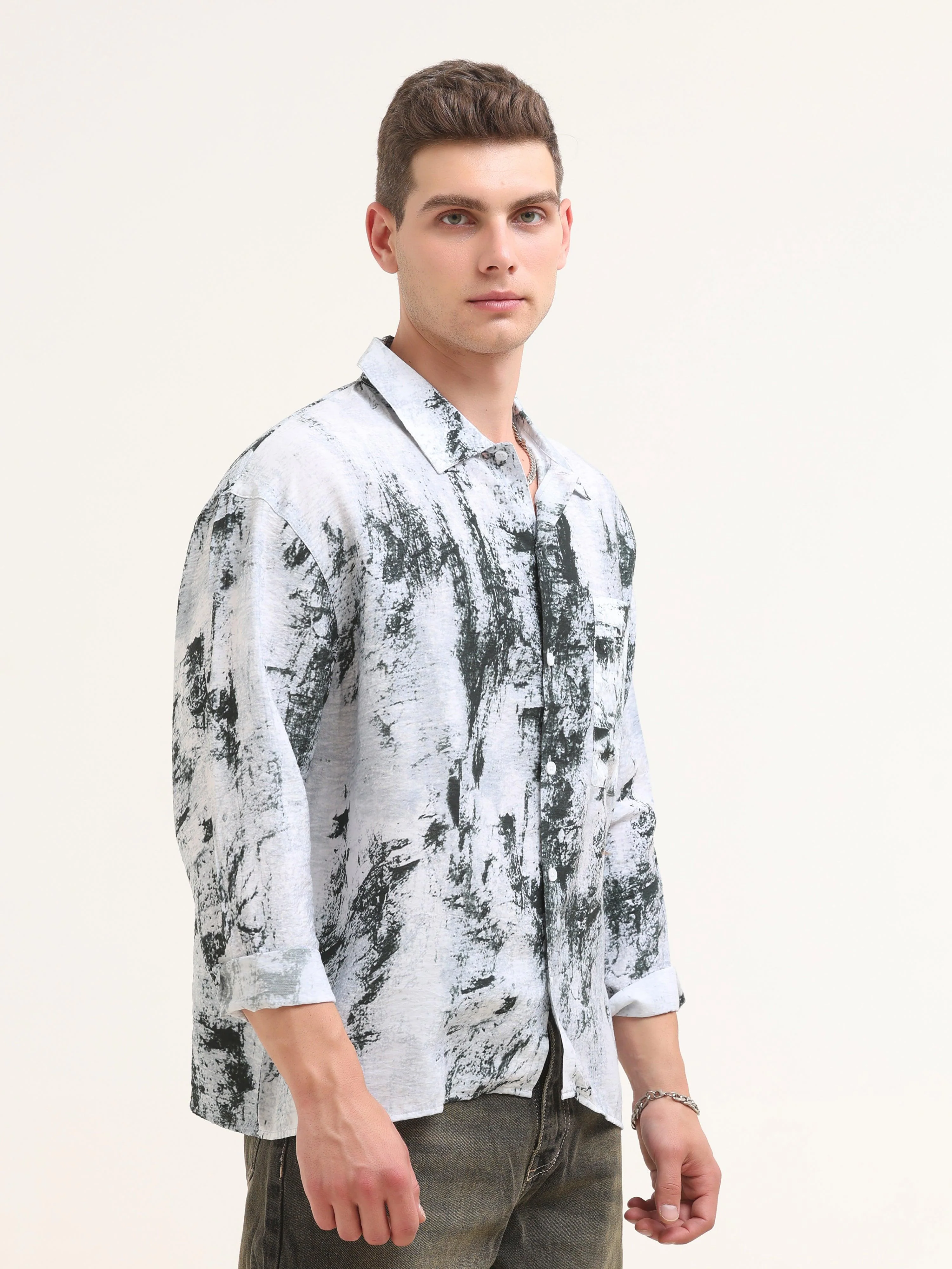 Tar Baggy Printed Shirt- Green - Image 6