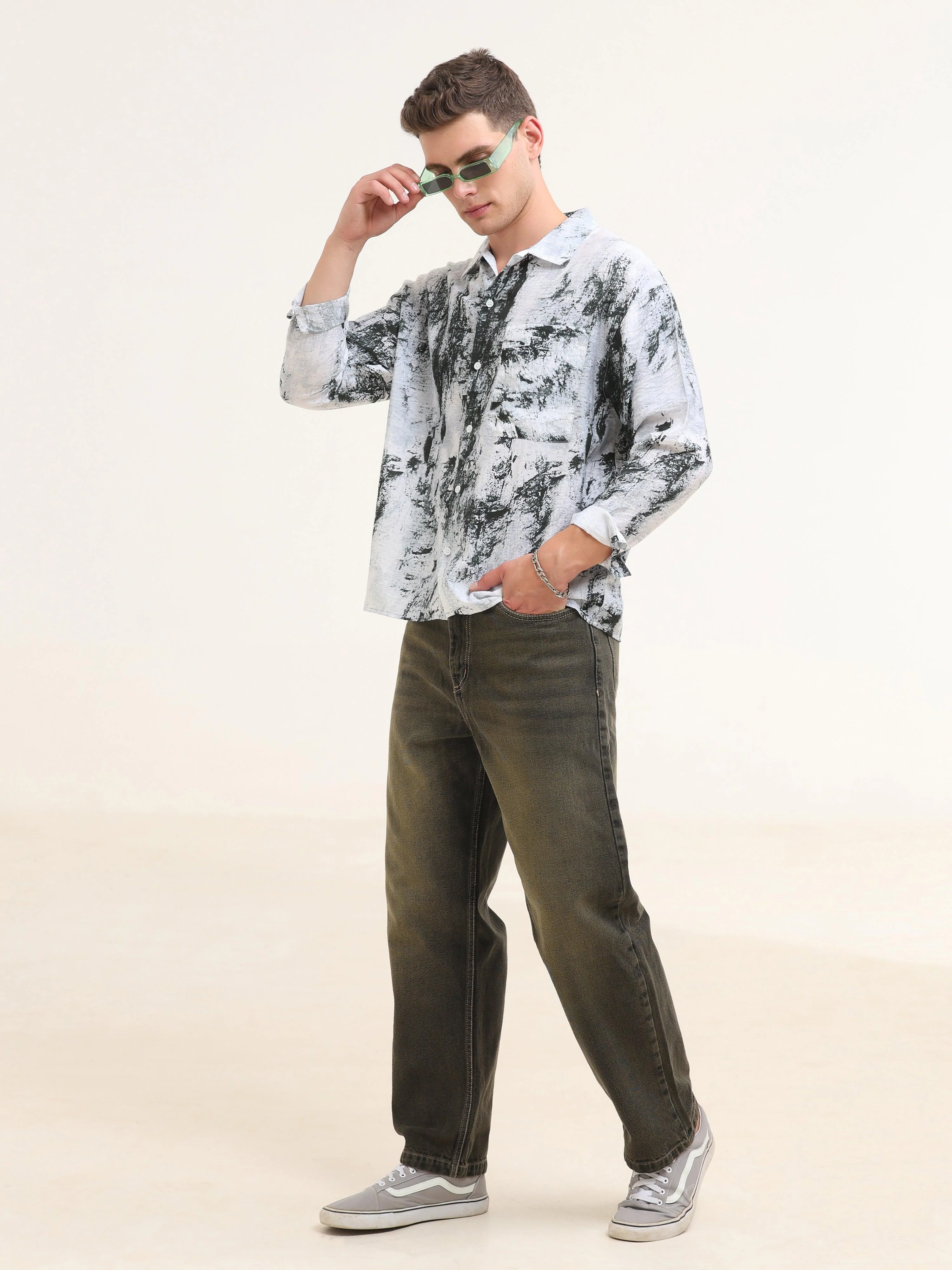 Tar Baggy Printed Shirt- Green - Image 7