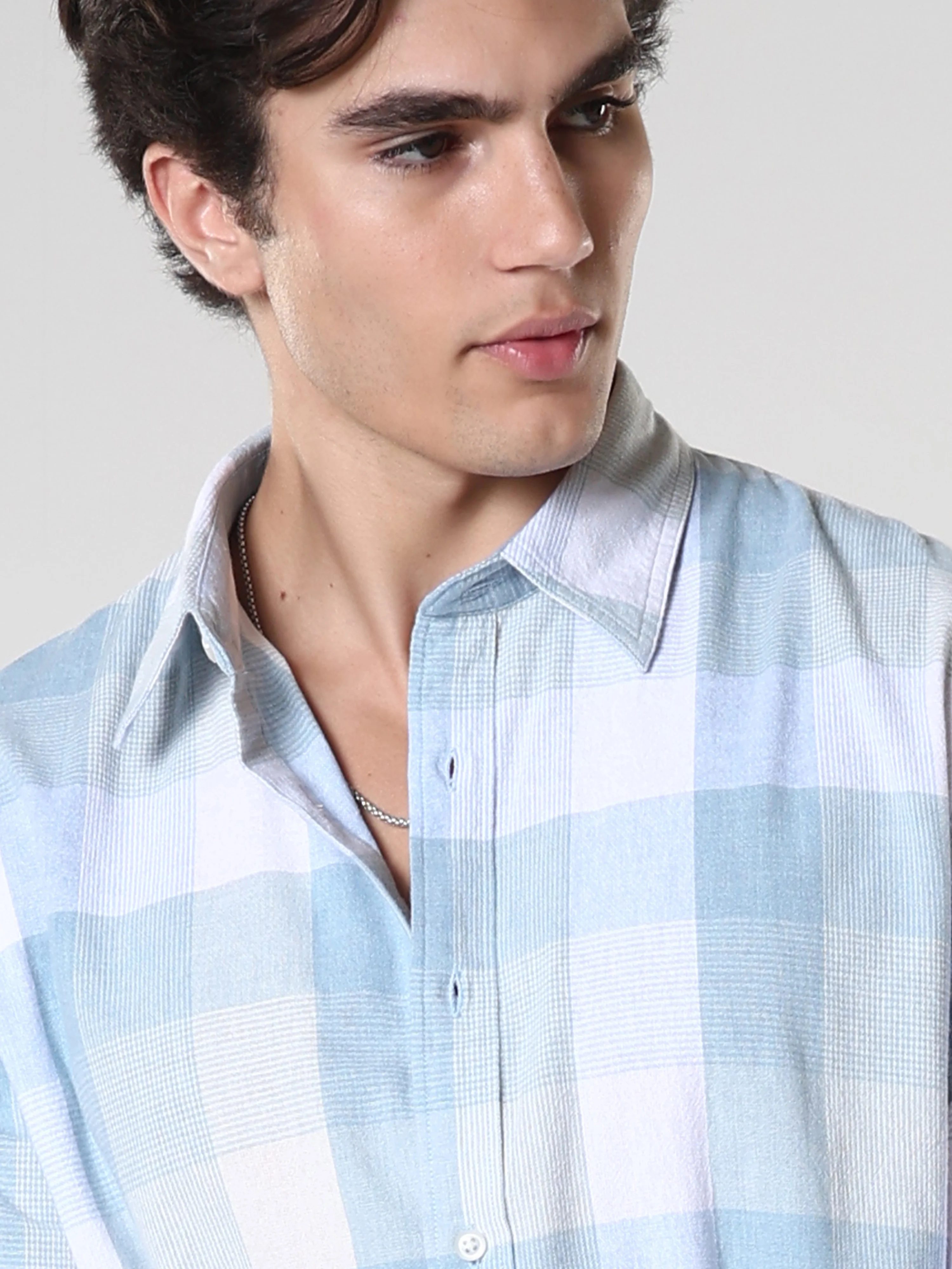 Amabel - Checkered Regular fit Shirt - Sky blue - Image 4