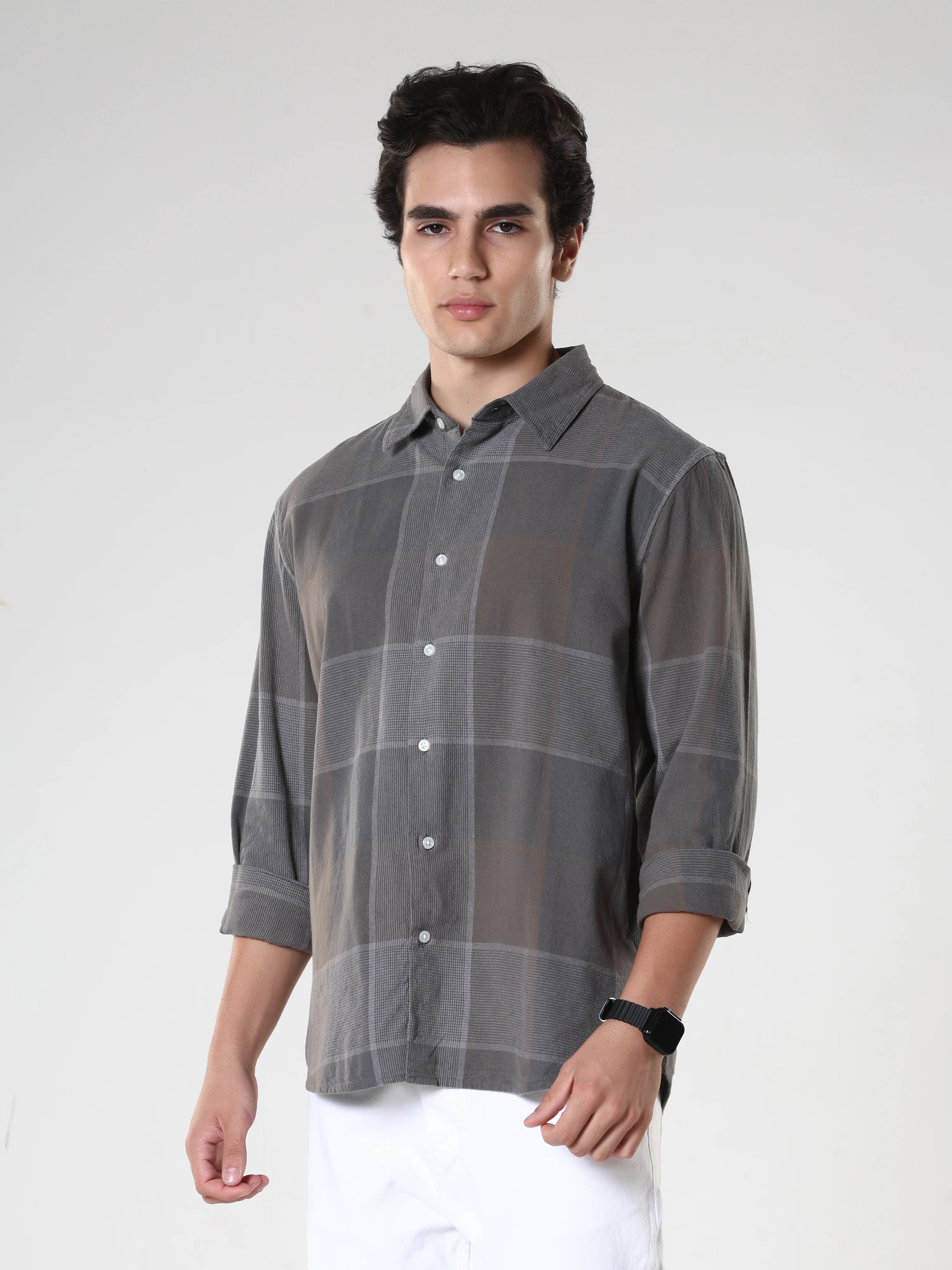 Axel - Checkered Regular Shirt - Charcoal - Image 3
