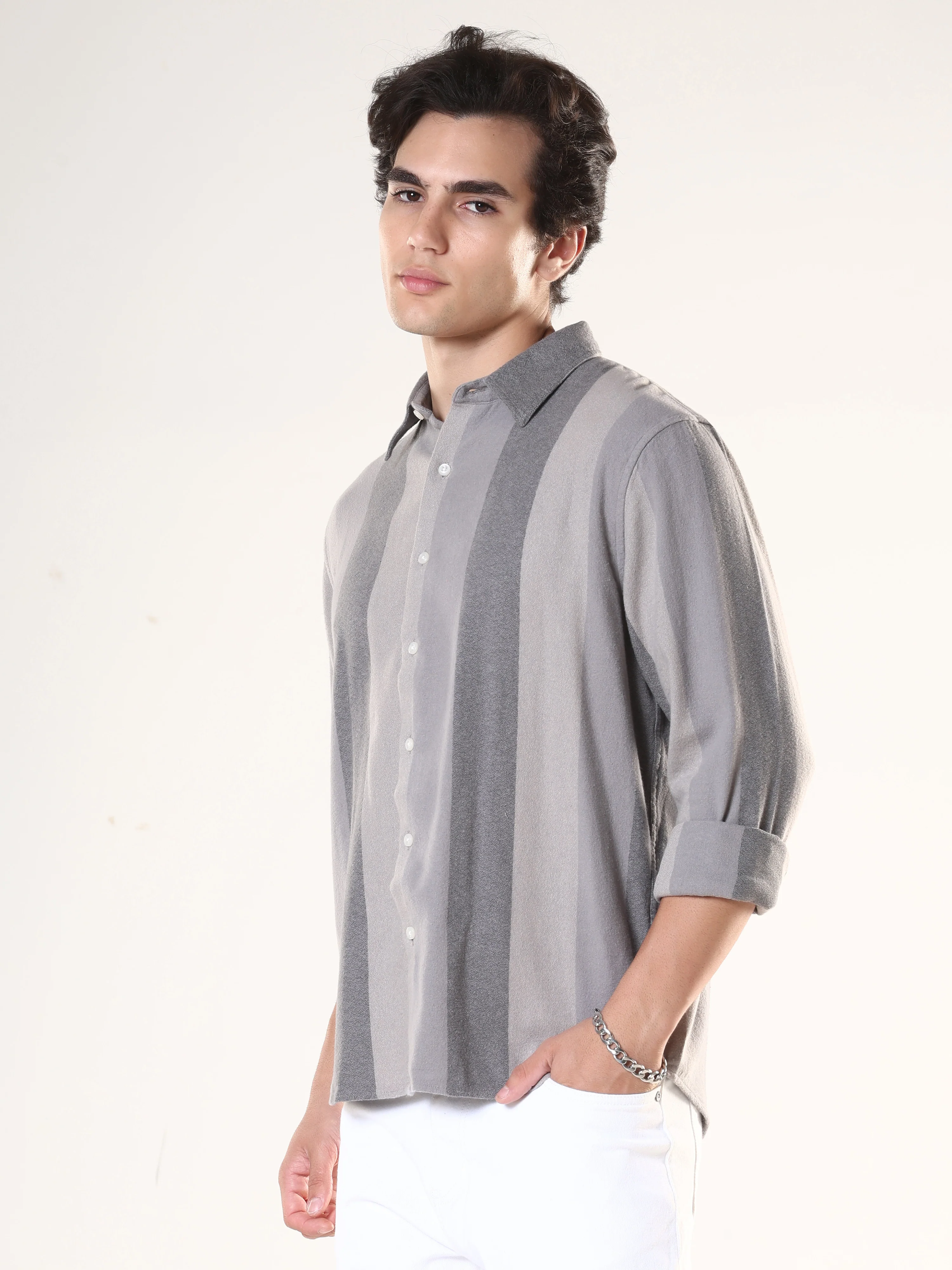 Ambuel - Striped Regular Shirt - Grey - Image 4