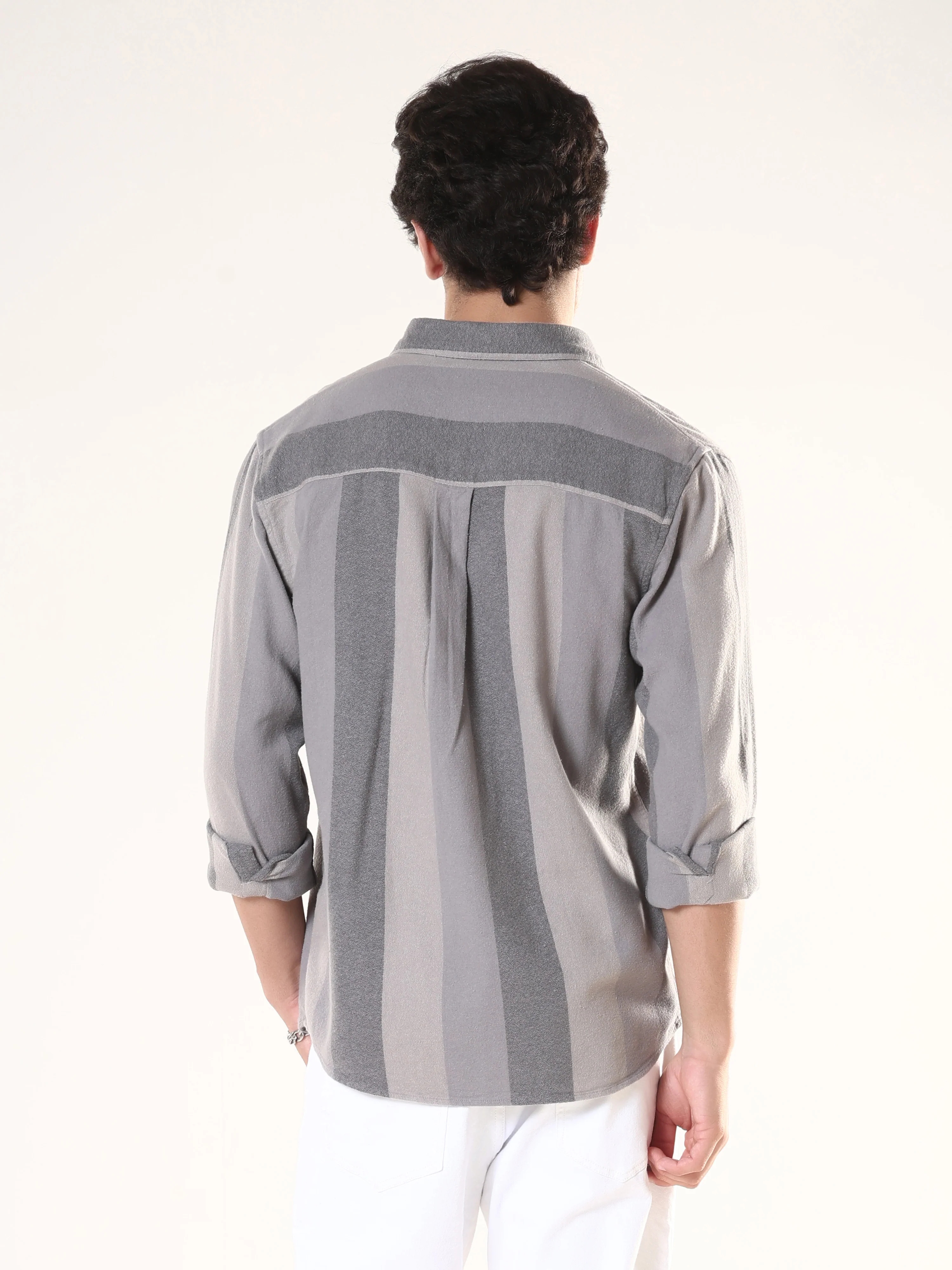 Ambuel - Striped Regular Shirt - Grey - Image 5