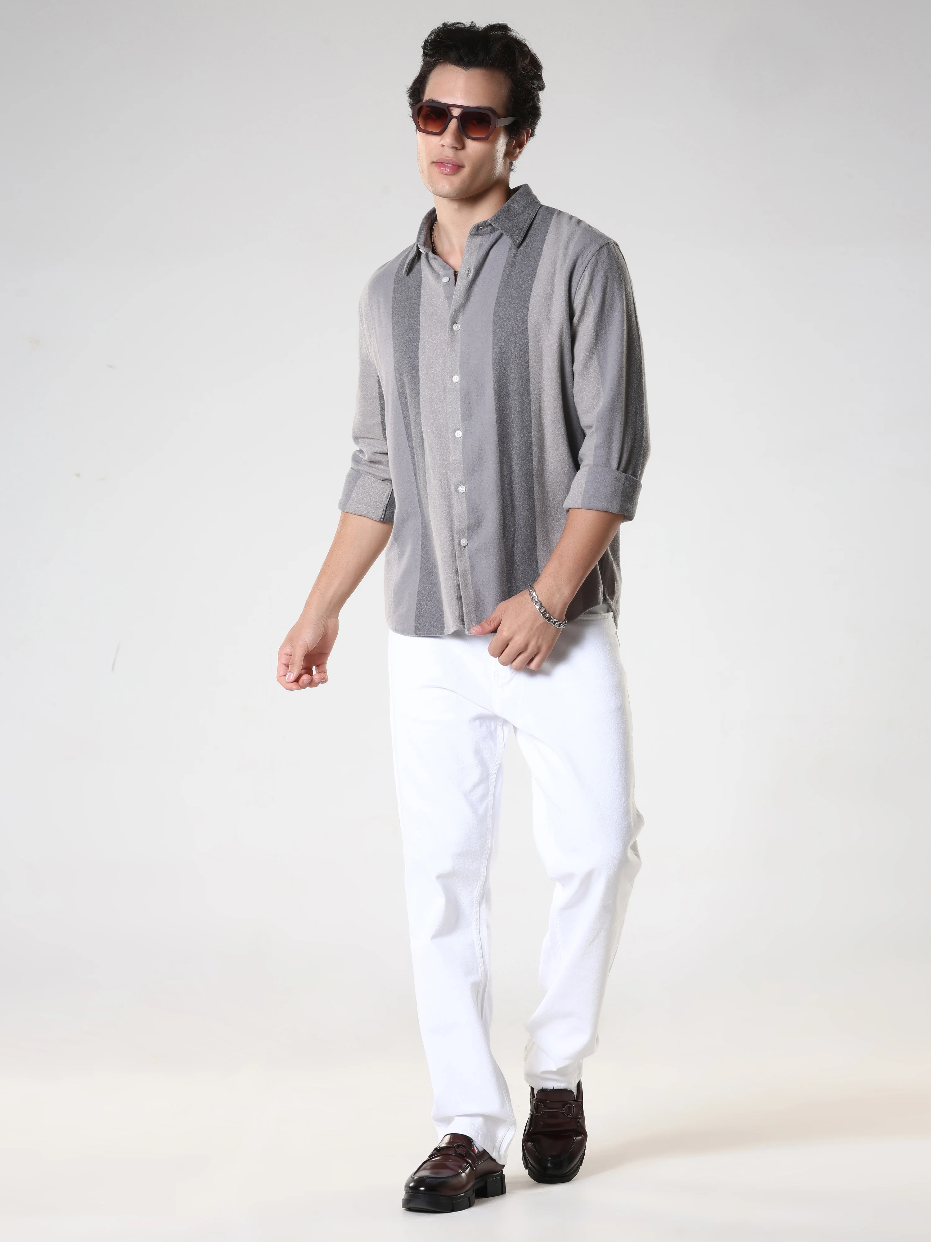 Ambuel - Striped Regular Shirt - Grey - Image 6