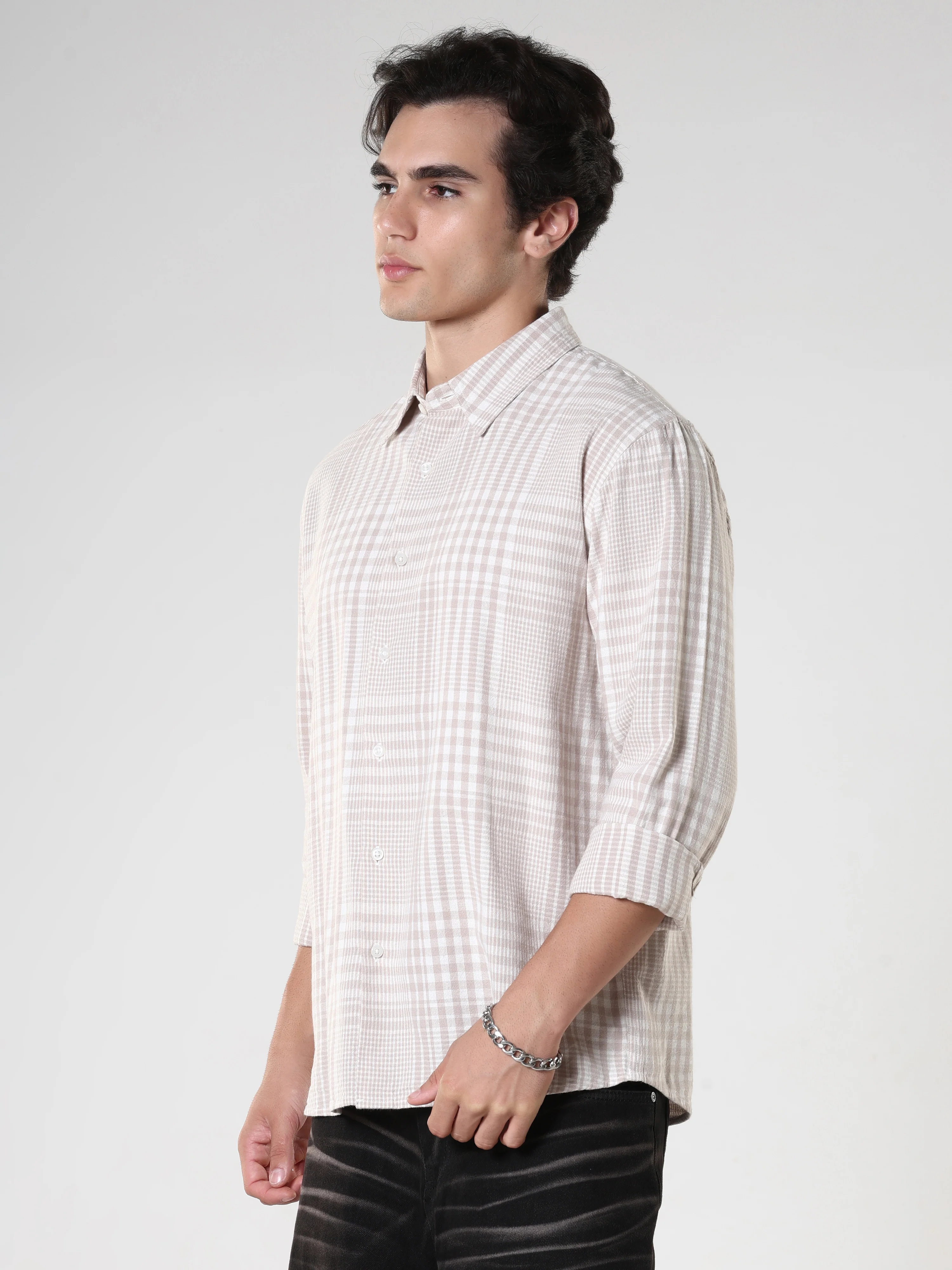 Ambel - Checkered Regular Shirt - Beige - Image 2