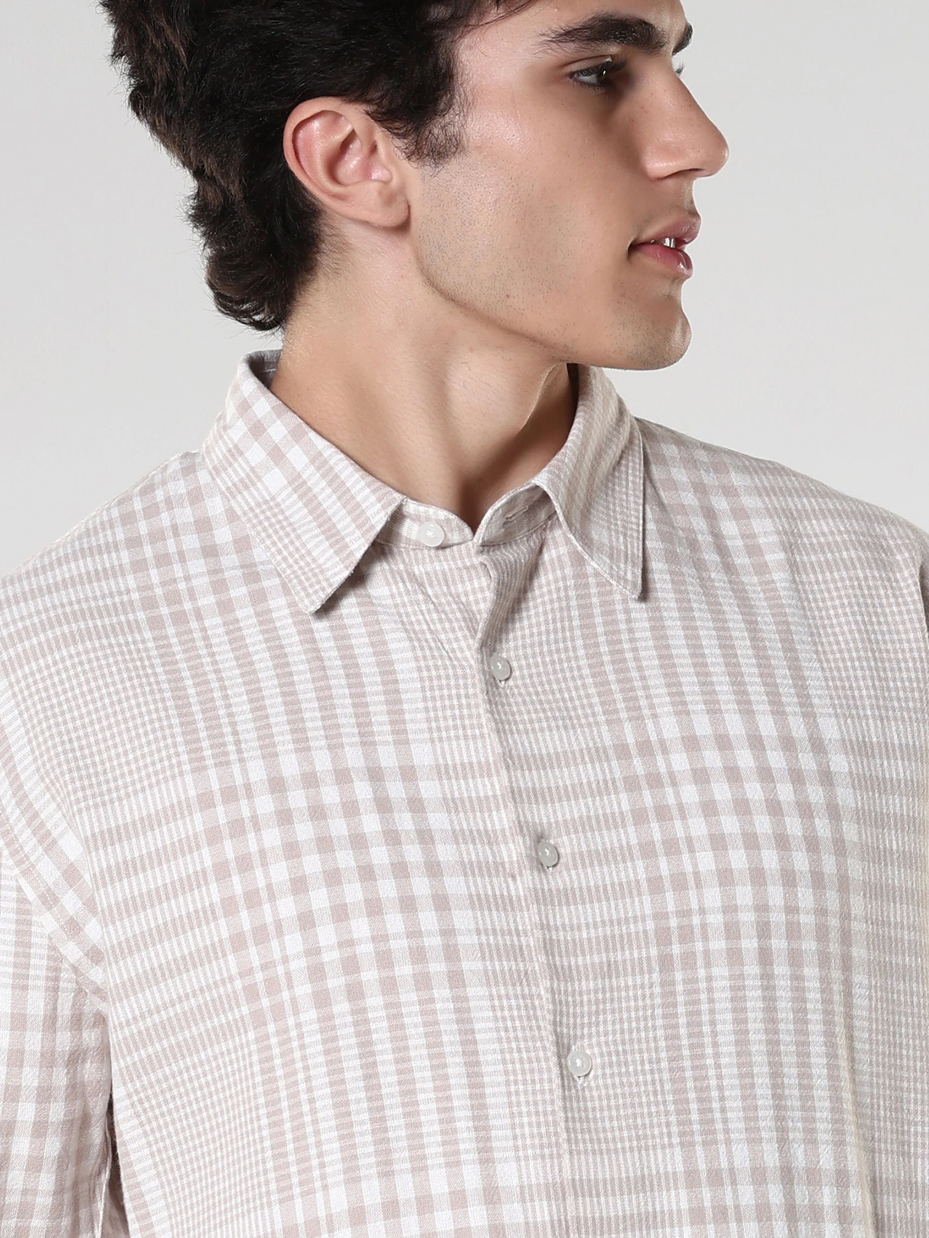 Ambel - Checkered Regular Shirt - Beige - Image 4
