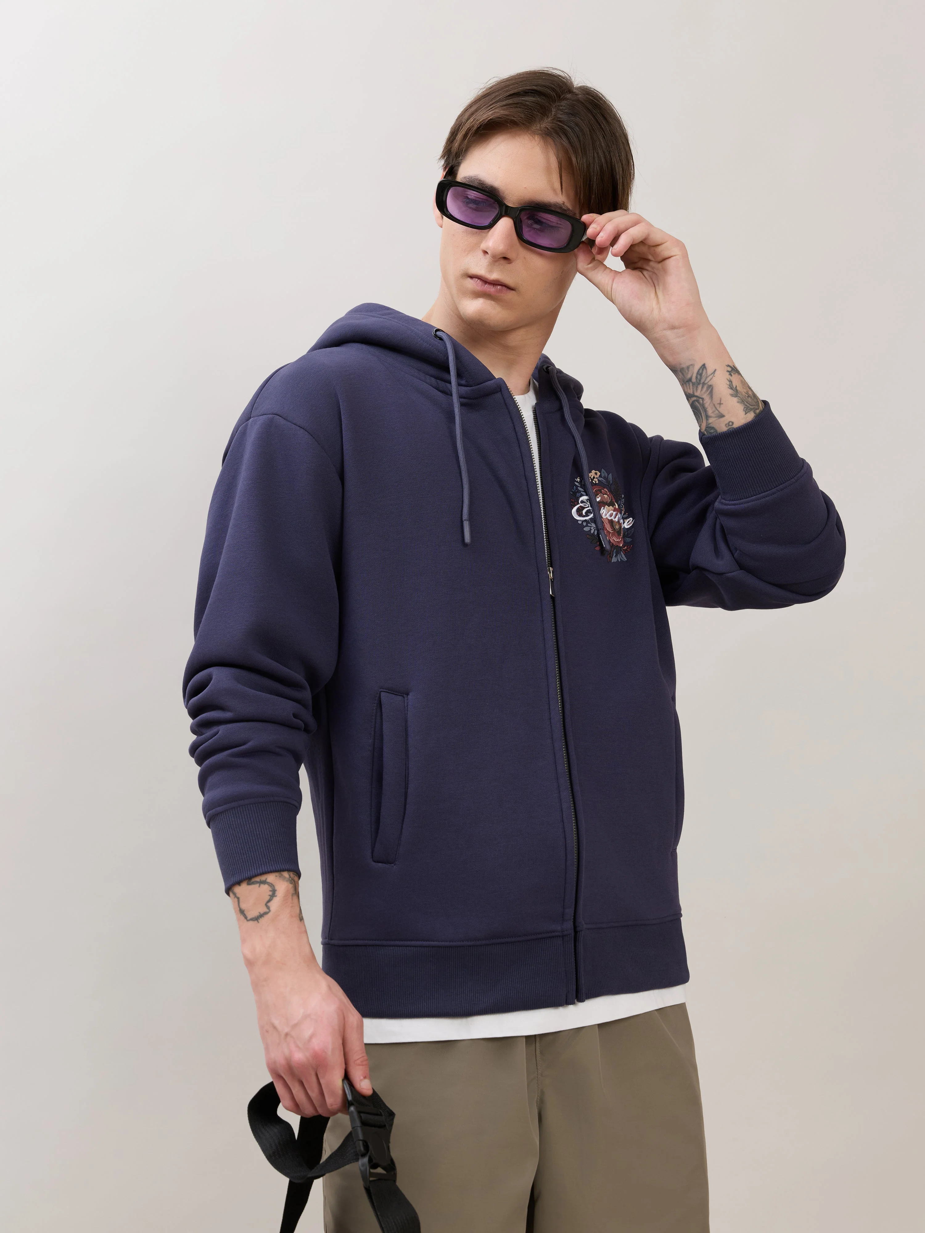 Apex - Relaxed Fit Printed Zipper Hoodies - Blue - Image 5
