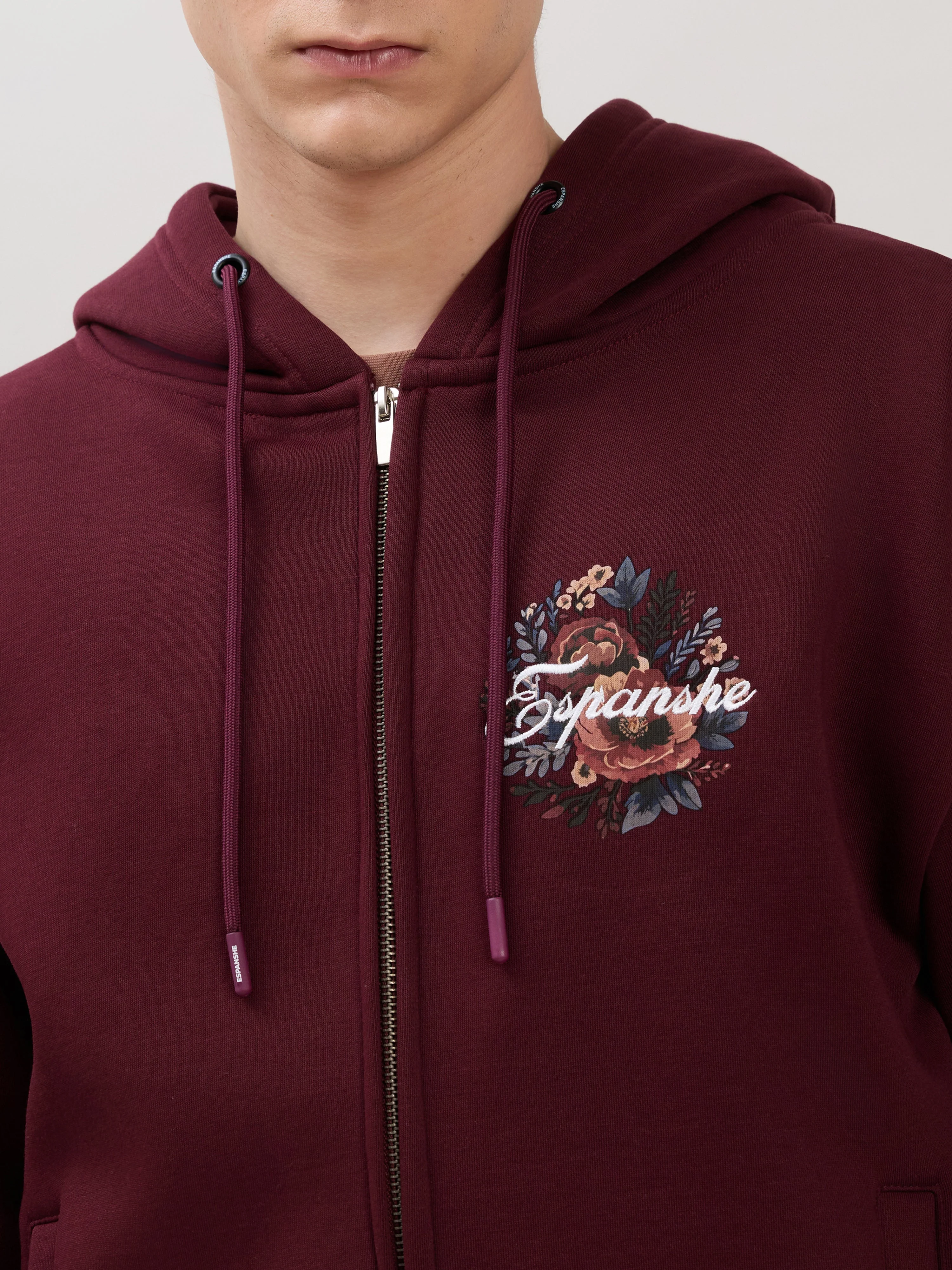 Apex - Relaxed Fit Printed Zipper Hoodies - Wine - Image 3