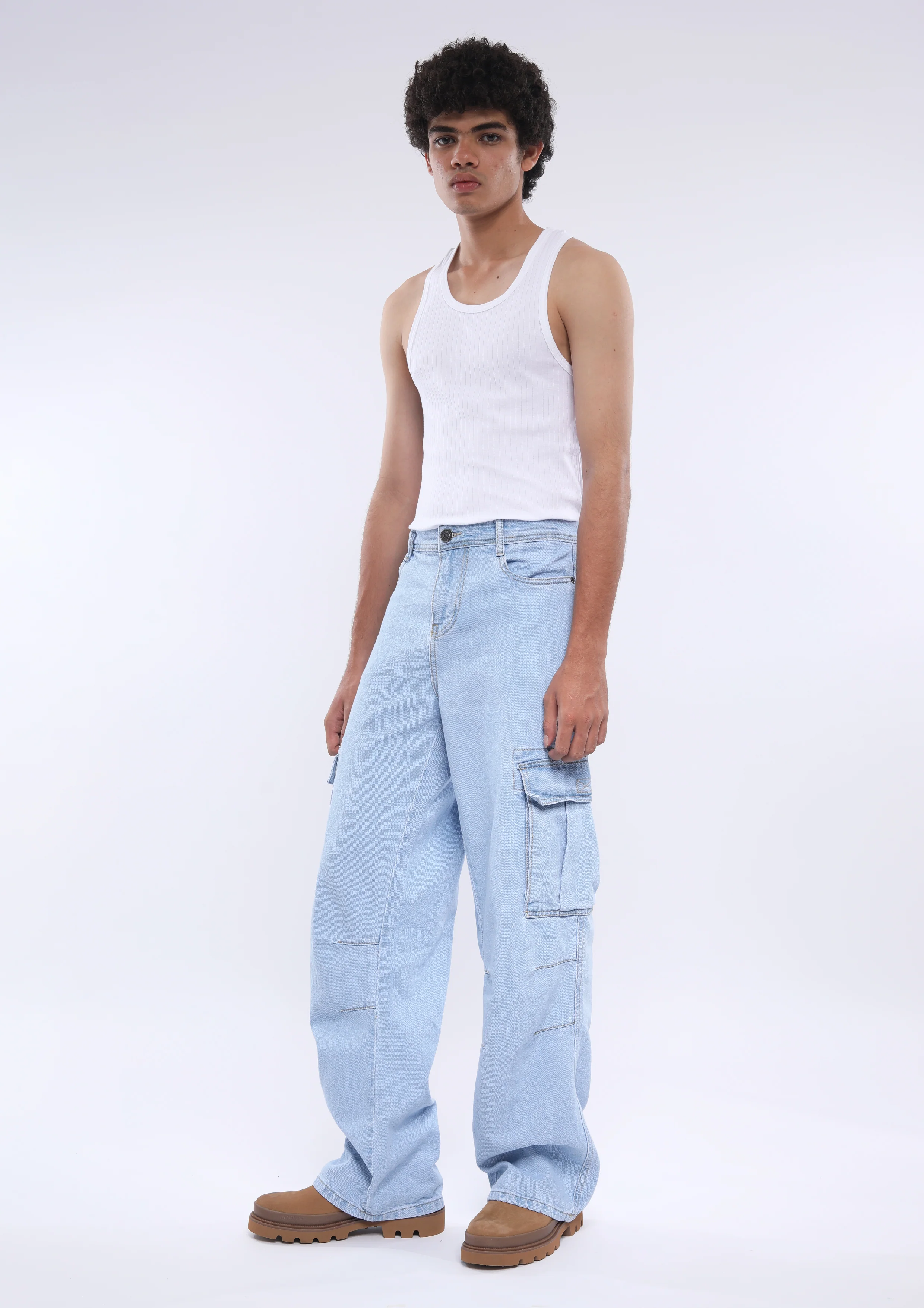 Arlo - Loose Cargo Jeans - Light Blue - Image 6