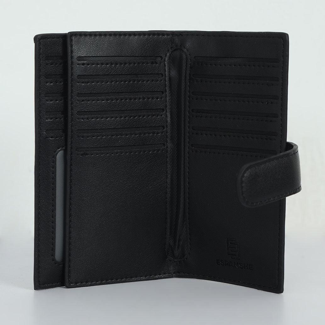 Artificial Leather Hand Wallet with Snap Closure - Black - Image 3
