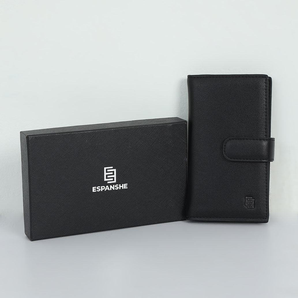 Artificial Leather Hand Wallet with Snap Closure - Black - Image 5