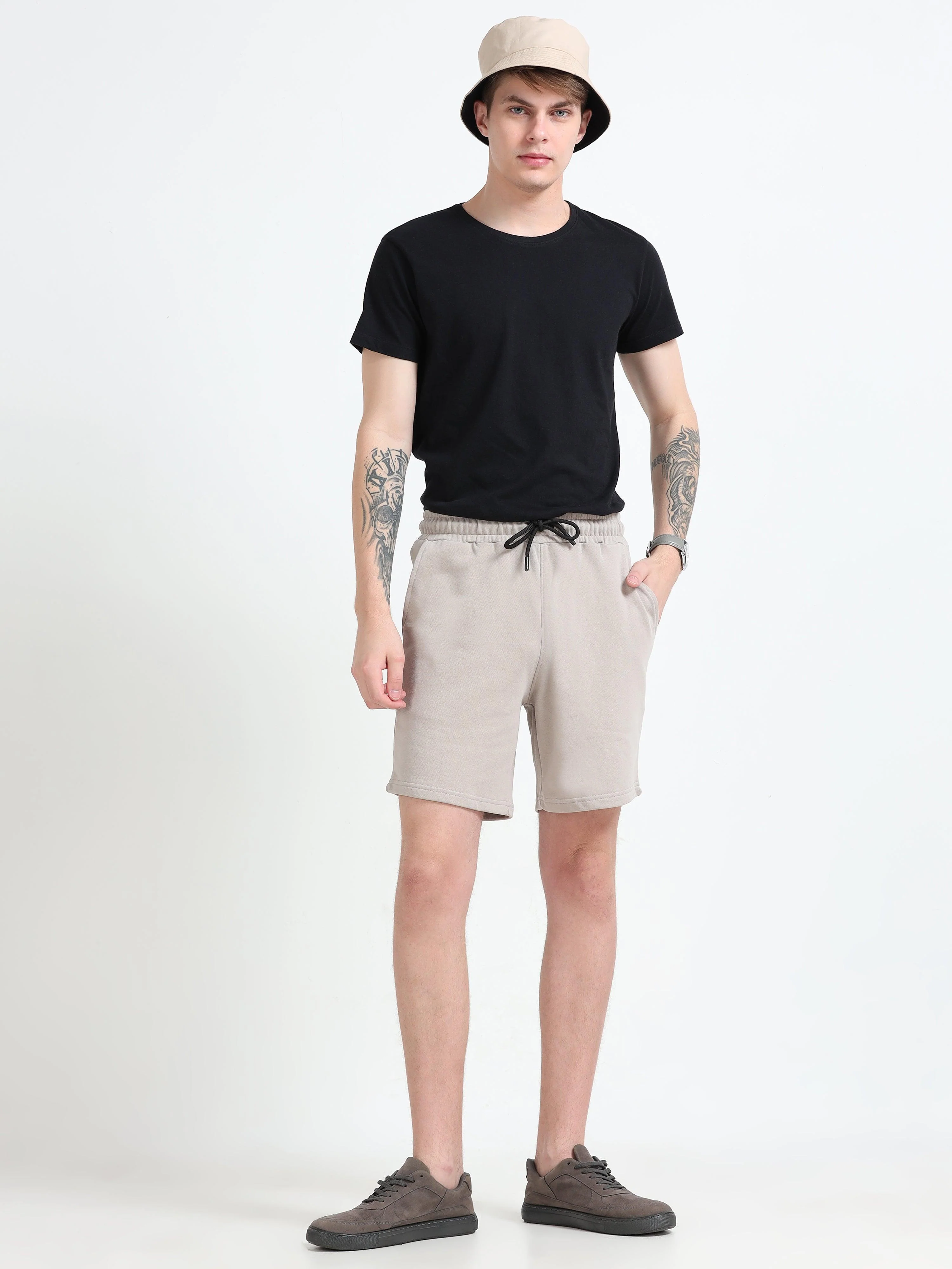 Asheran - Plain Cotton Shorts - Beige - Image 8