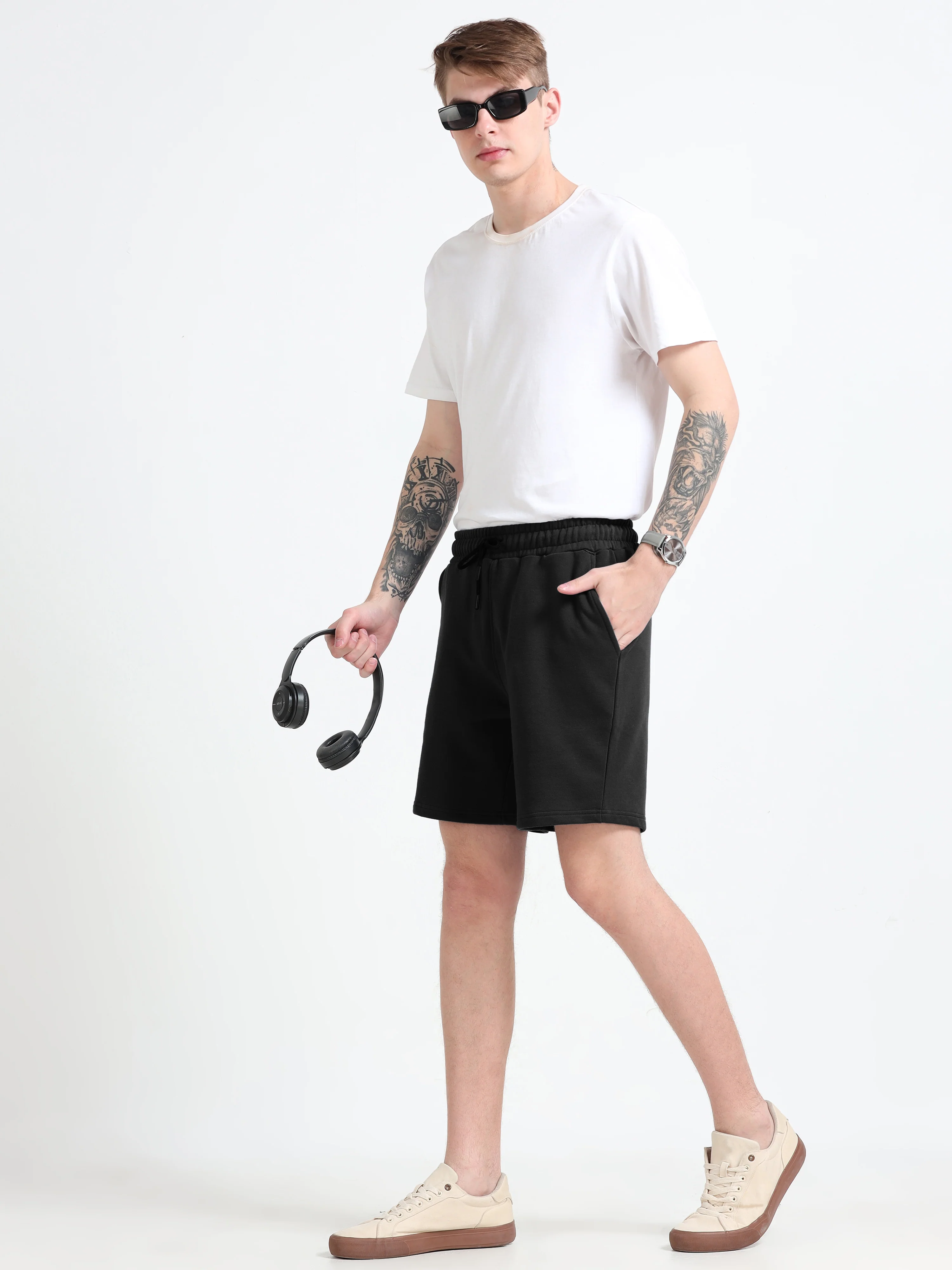 Asheran - Plain Cotton Shorts - Black - Image 8