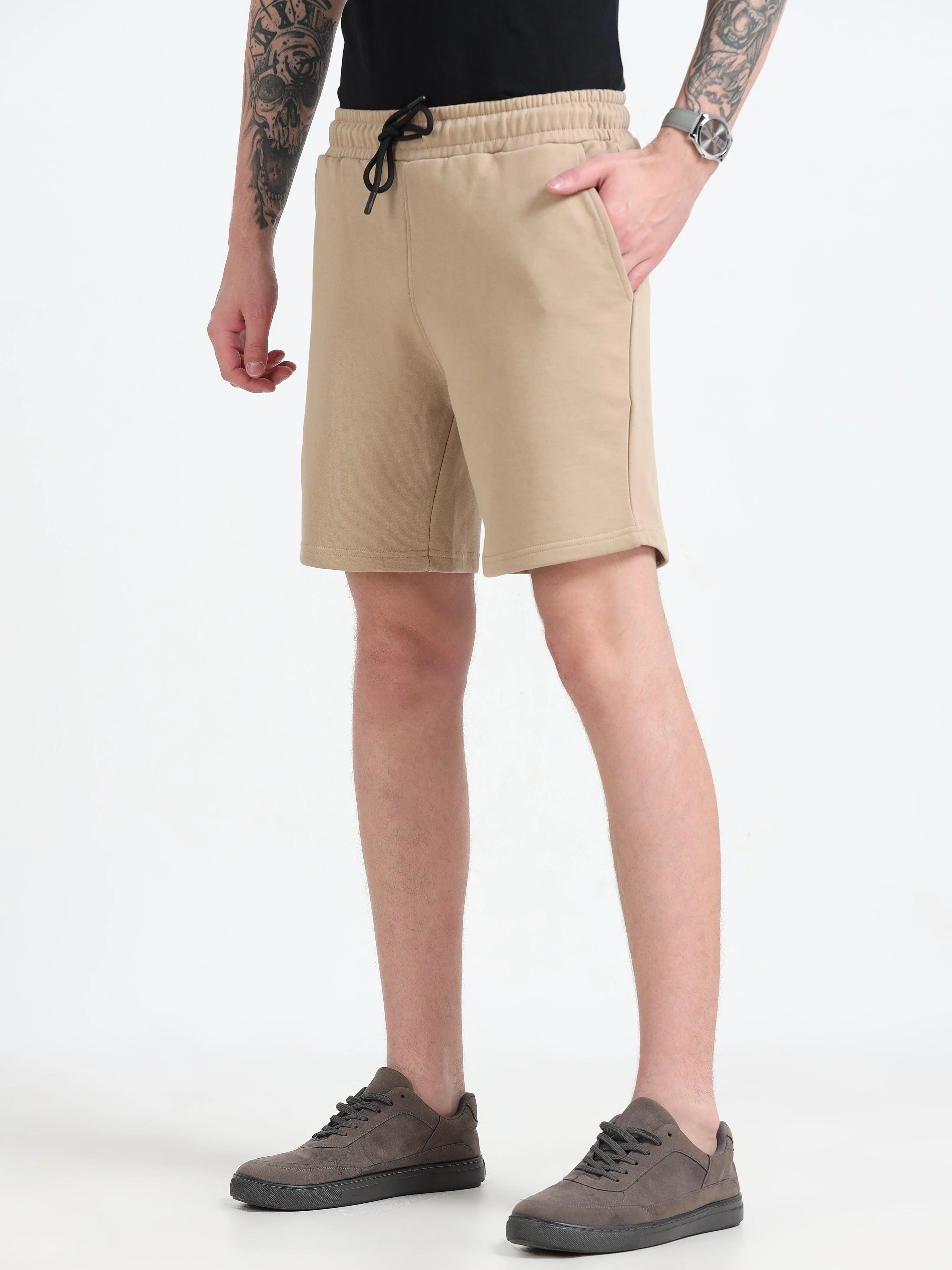 Asheran - Plain Cotton Shorts - Khaki - Image 3