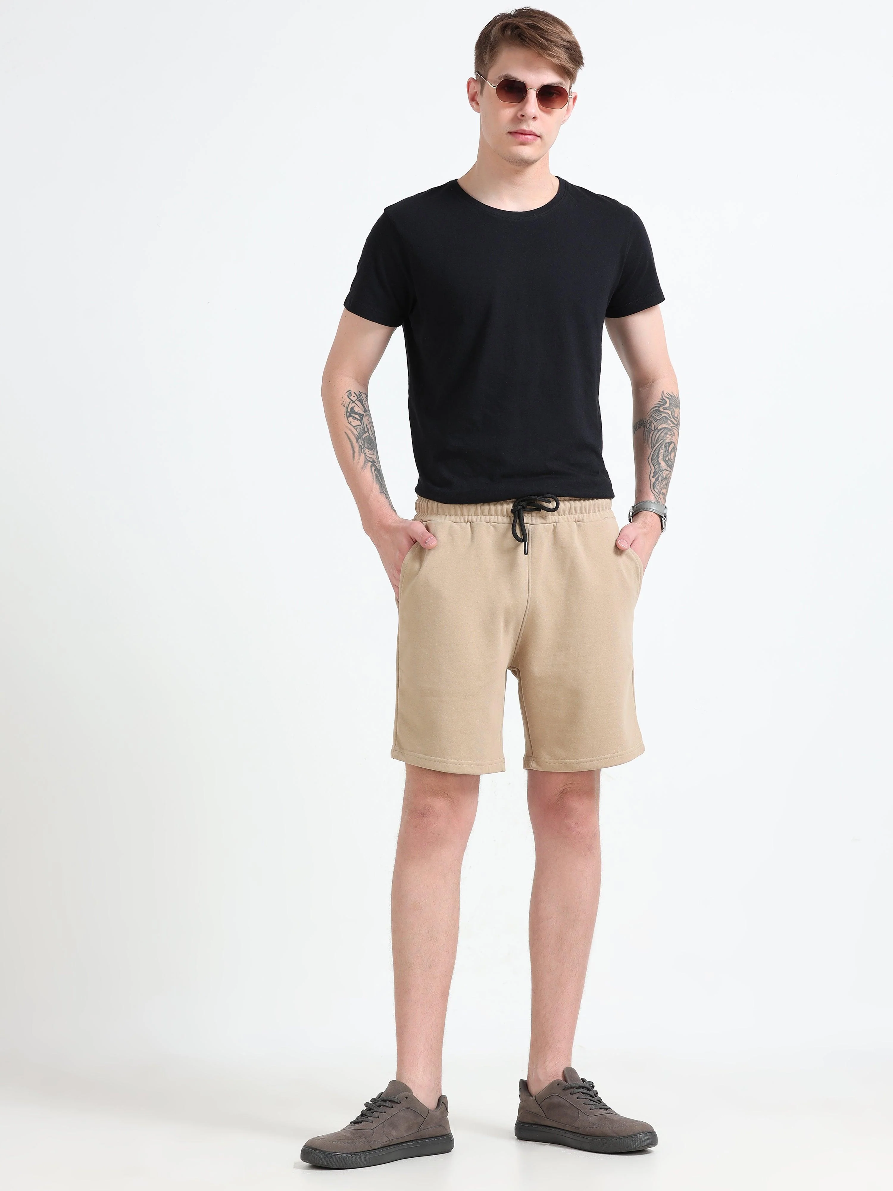 Asheran - Plain Cotton Shorts - Khaki - Image 8