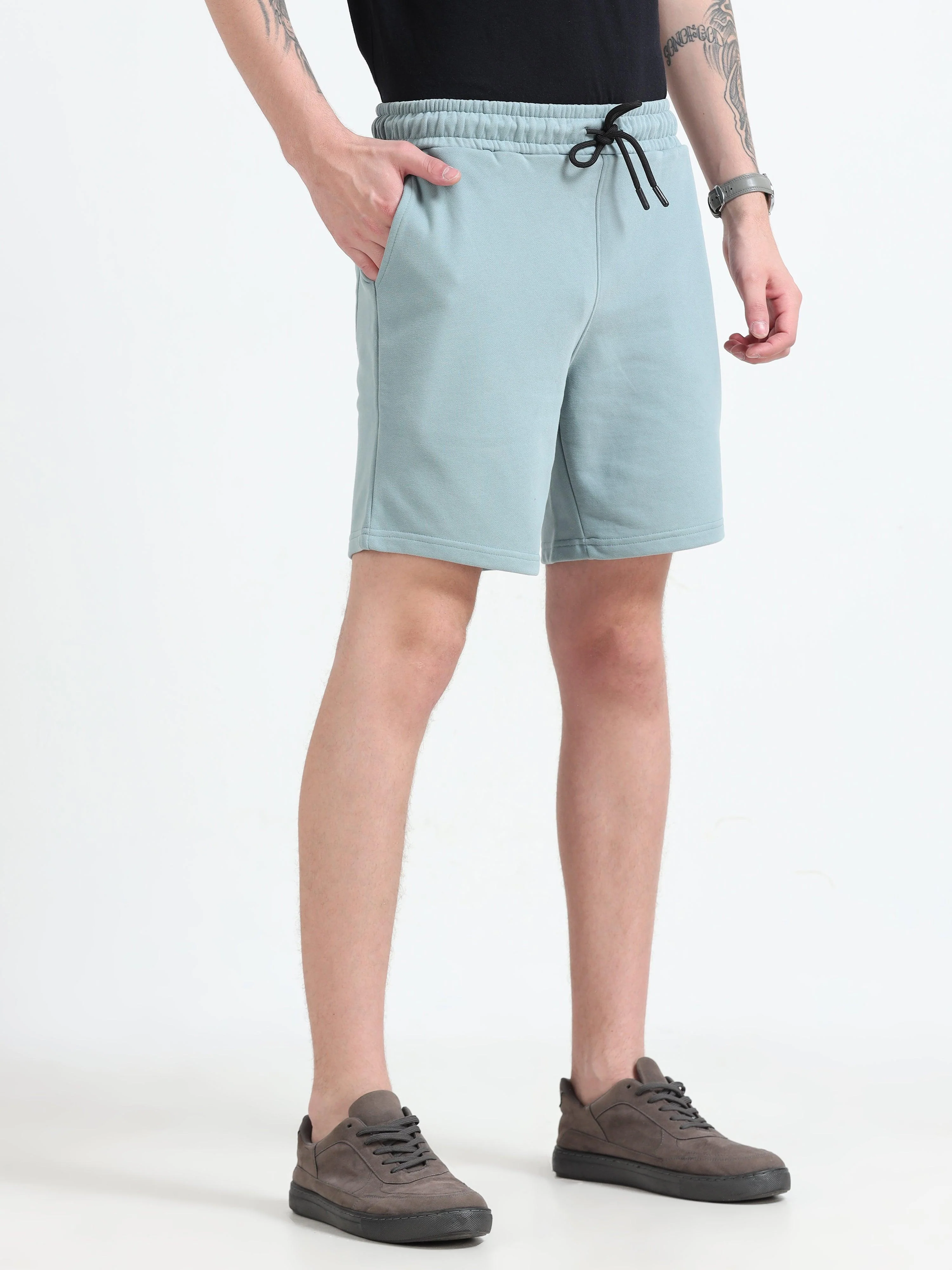 Asheran - Plain Cotton Shorts - Mint Blue - Image 5
