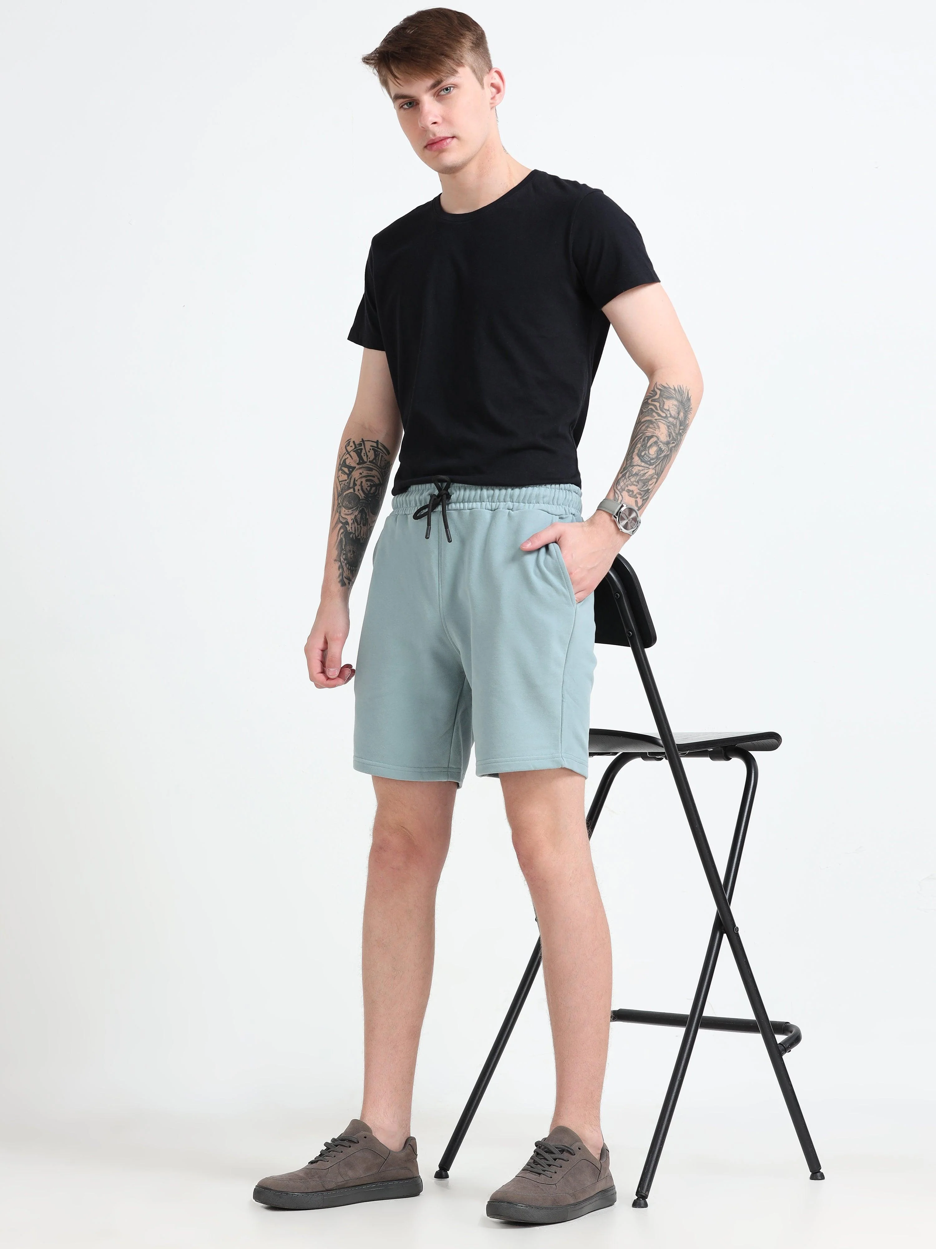 Asheran - Plain Cotton Shorts - Mint Blue - Image 8
