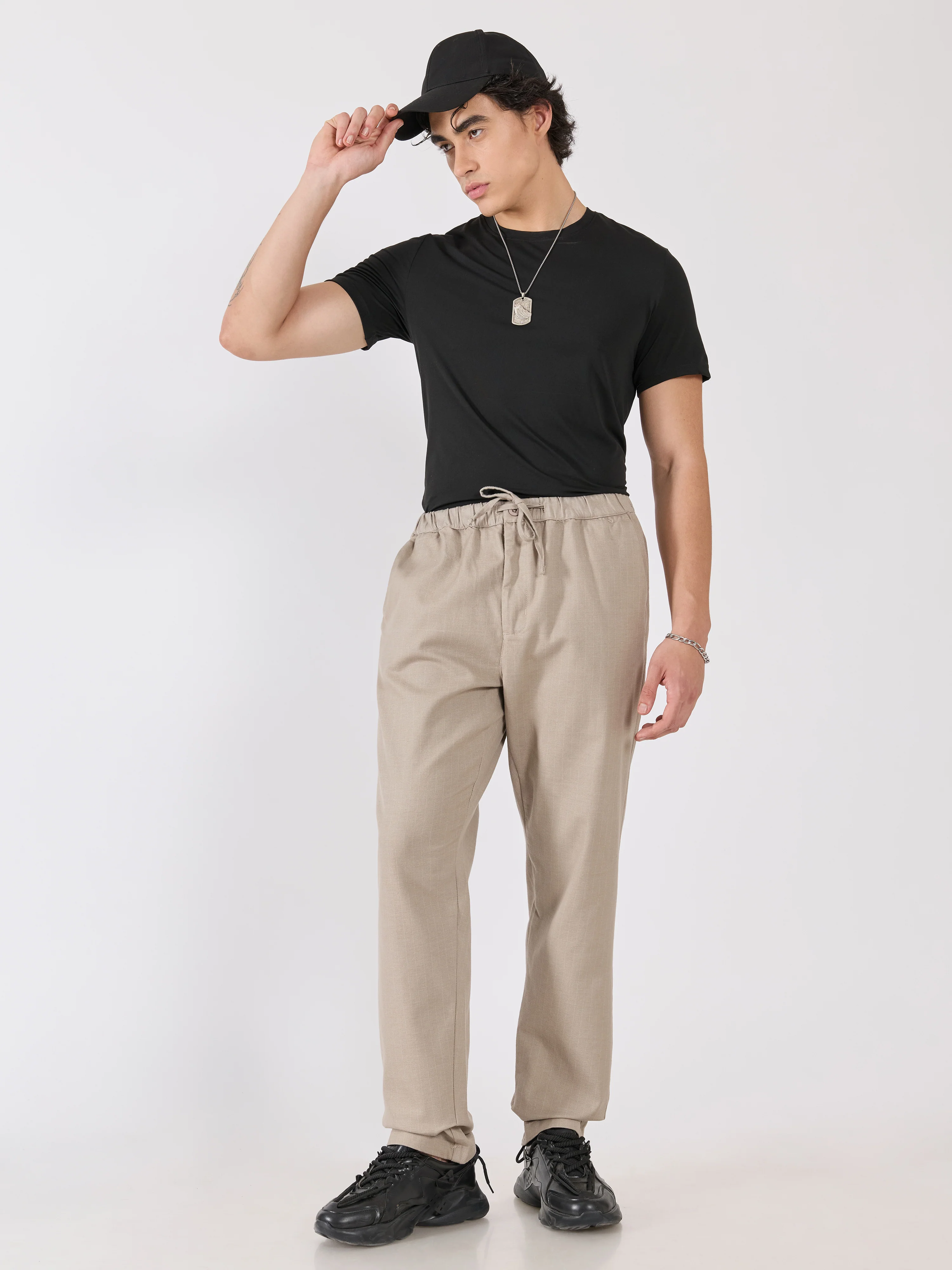 Banano - Striped Drawstring Loose Fit Pant - Beige - Image 2