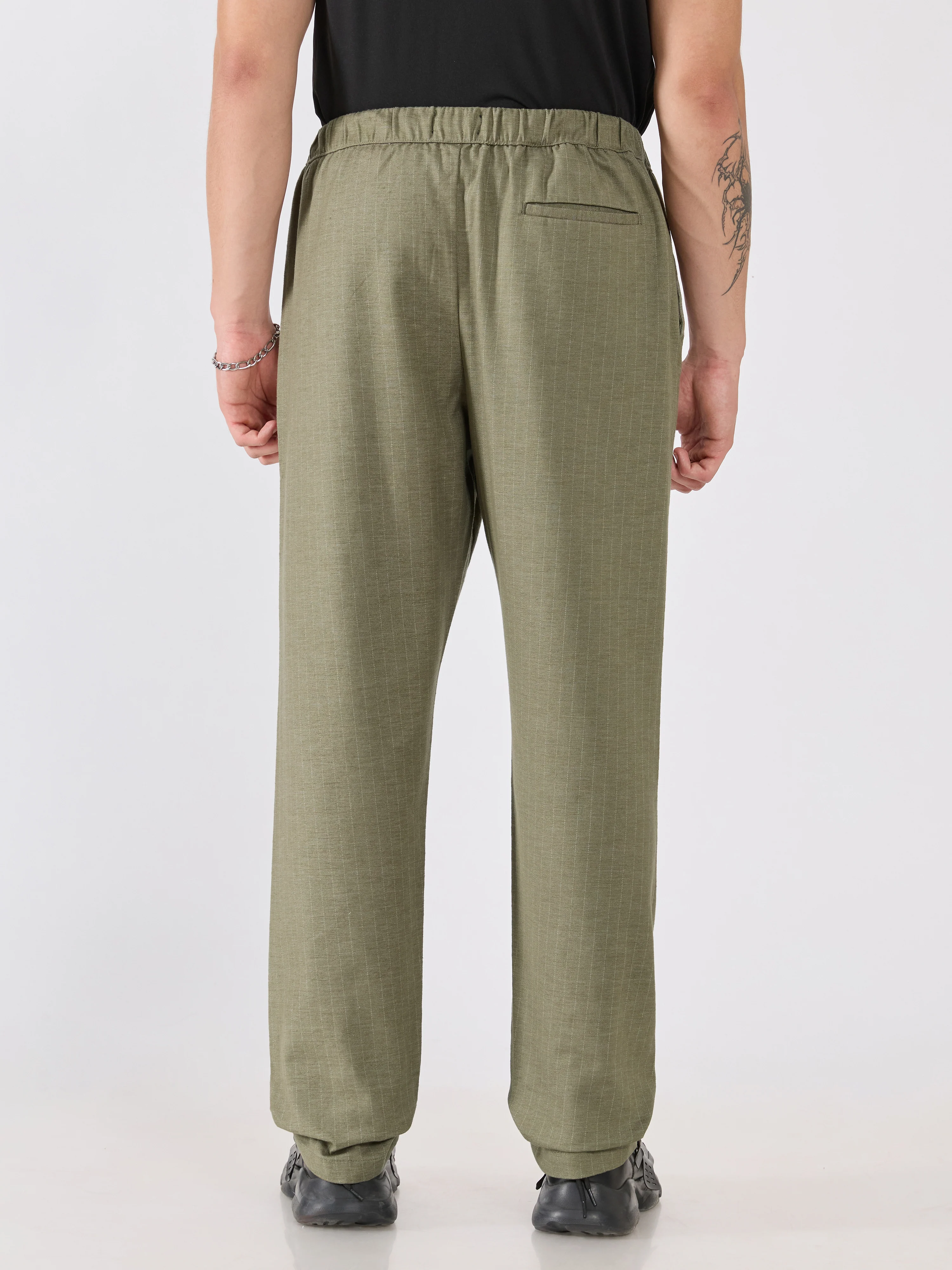 Banano - Striped Drawstring Loose Fit Pant - Olive - Image 5