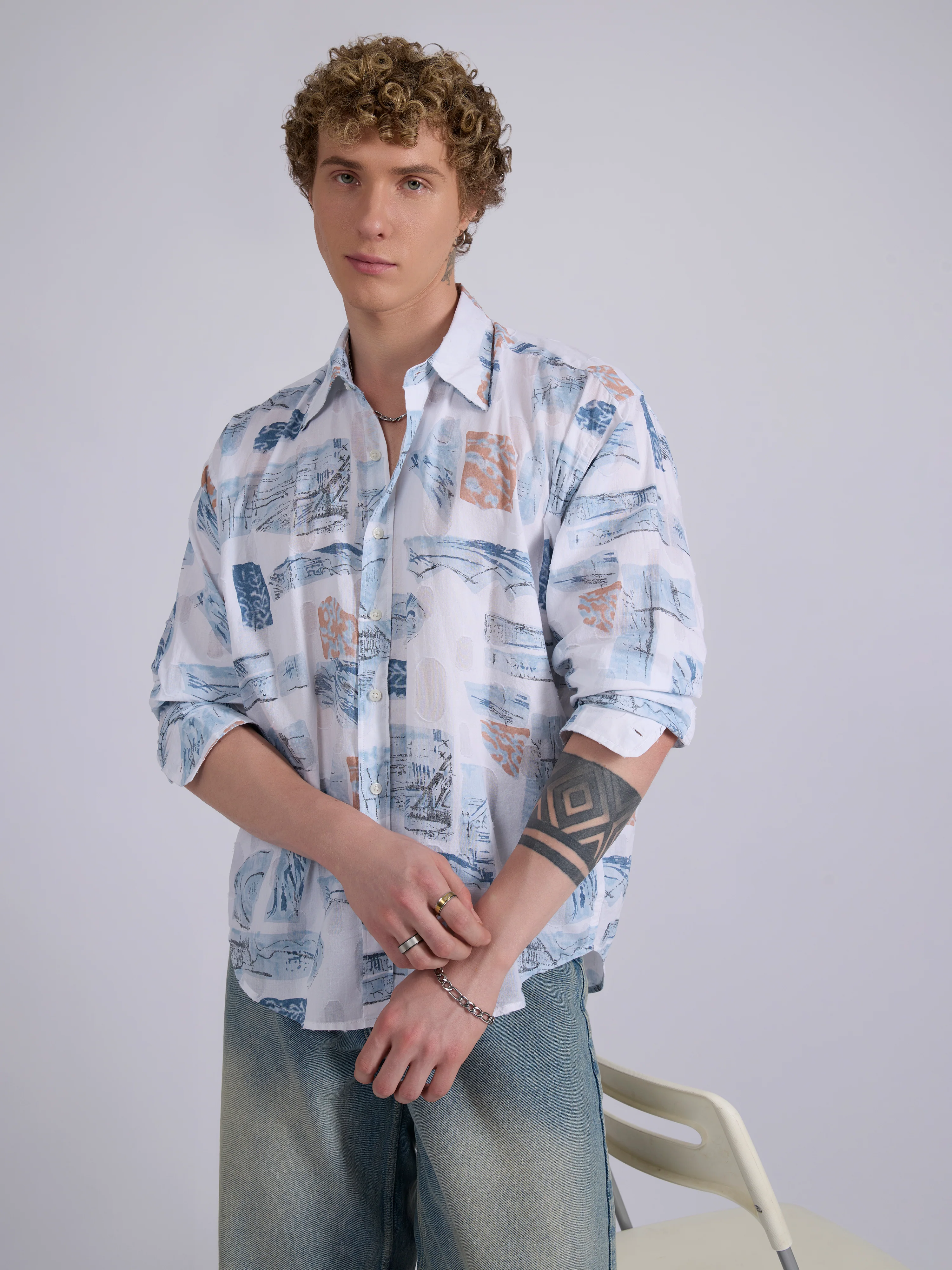 Blaz - Drop Shoulder Printed Shirt - Blue - Image 4
