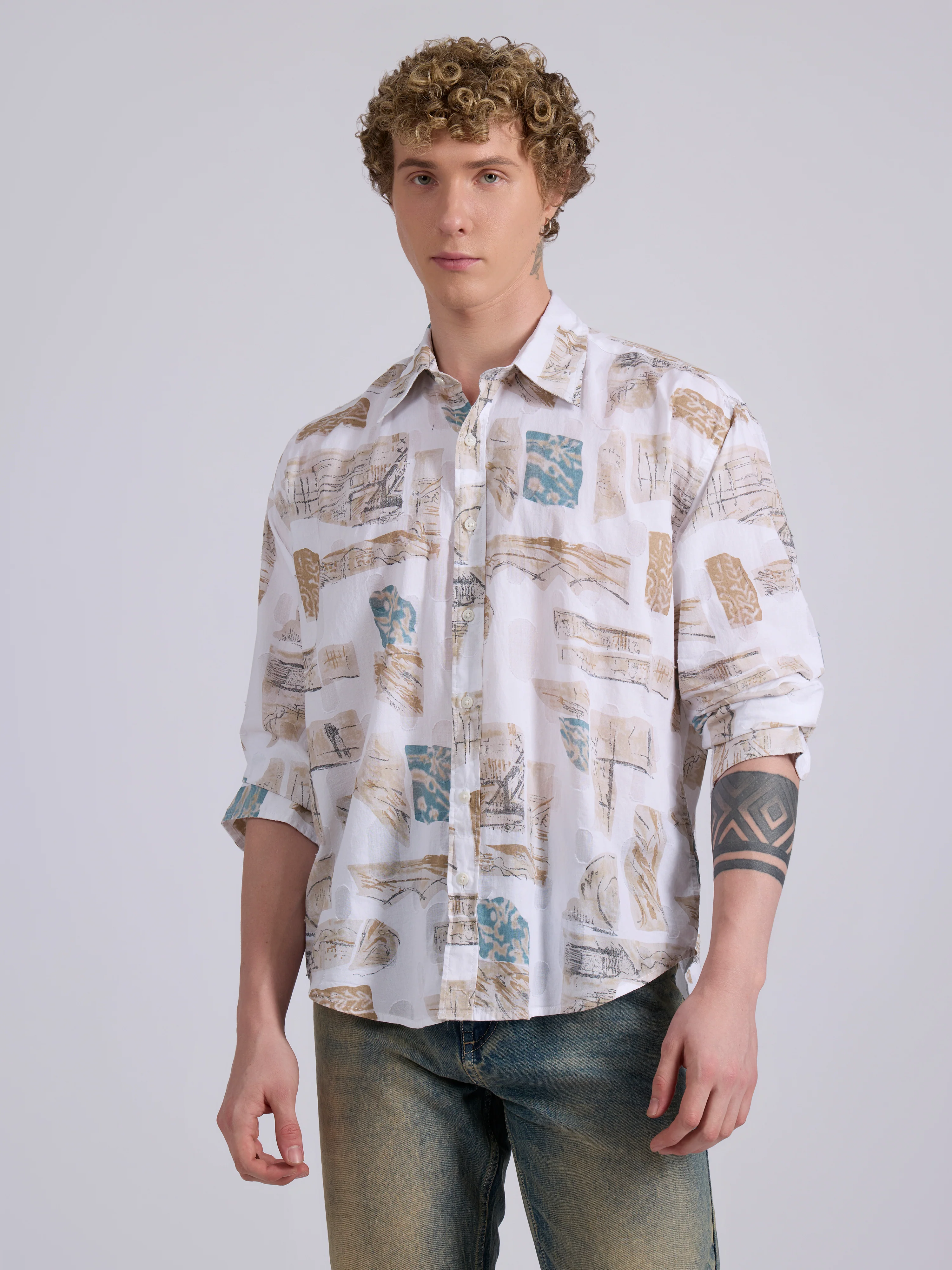 Blaz - Drop Shoulder Printed Shirt - Brown - Image 2