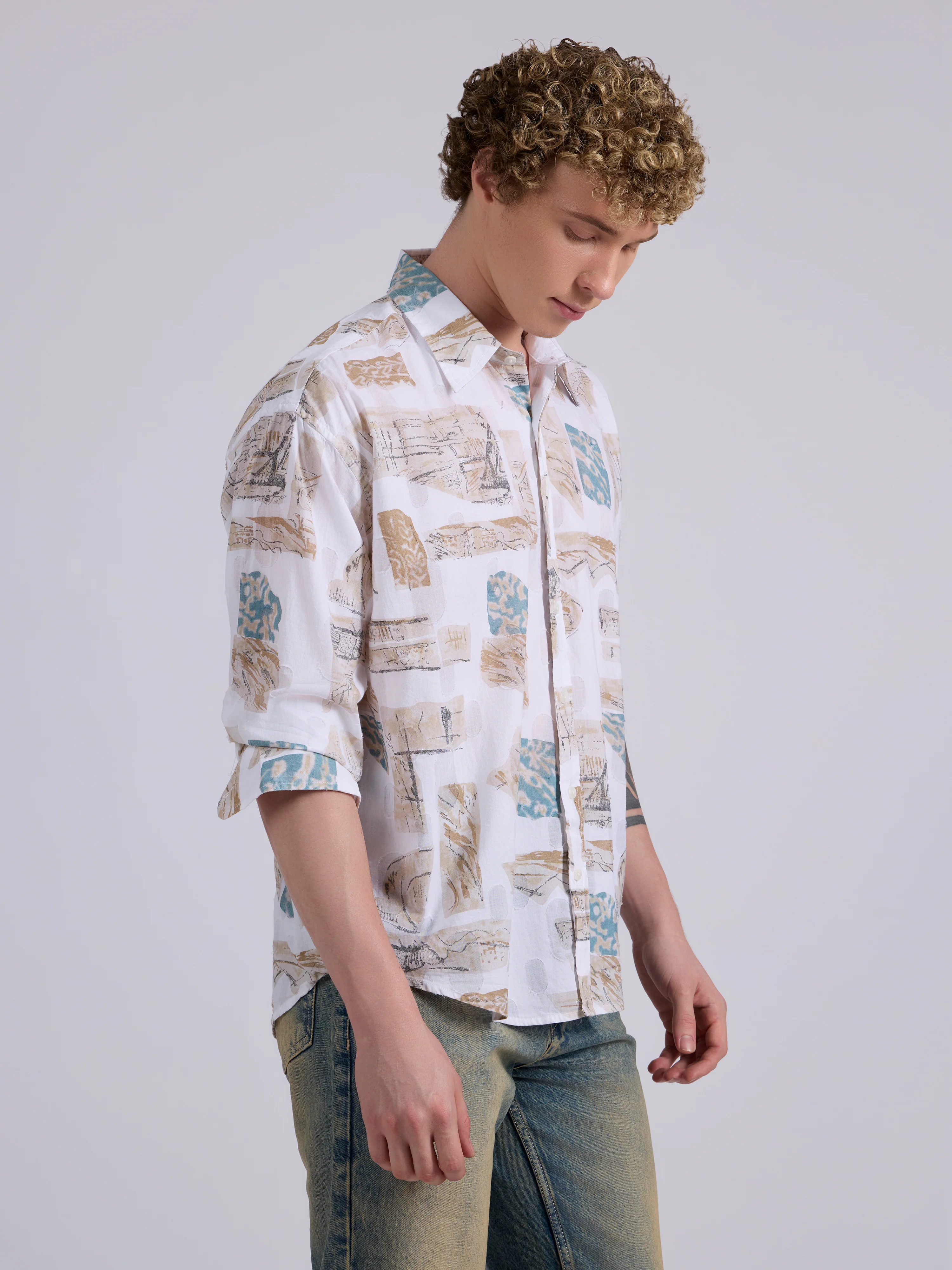Blaz - Drop Shoulder Printed Shirt - Brown - Image 4