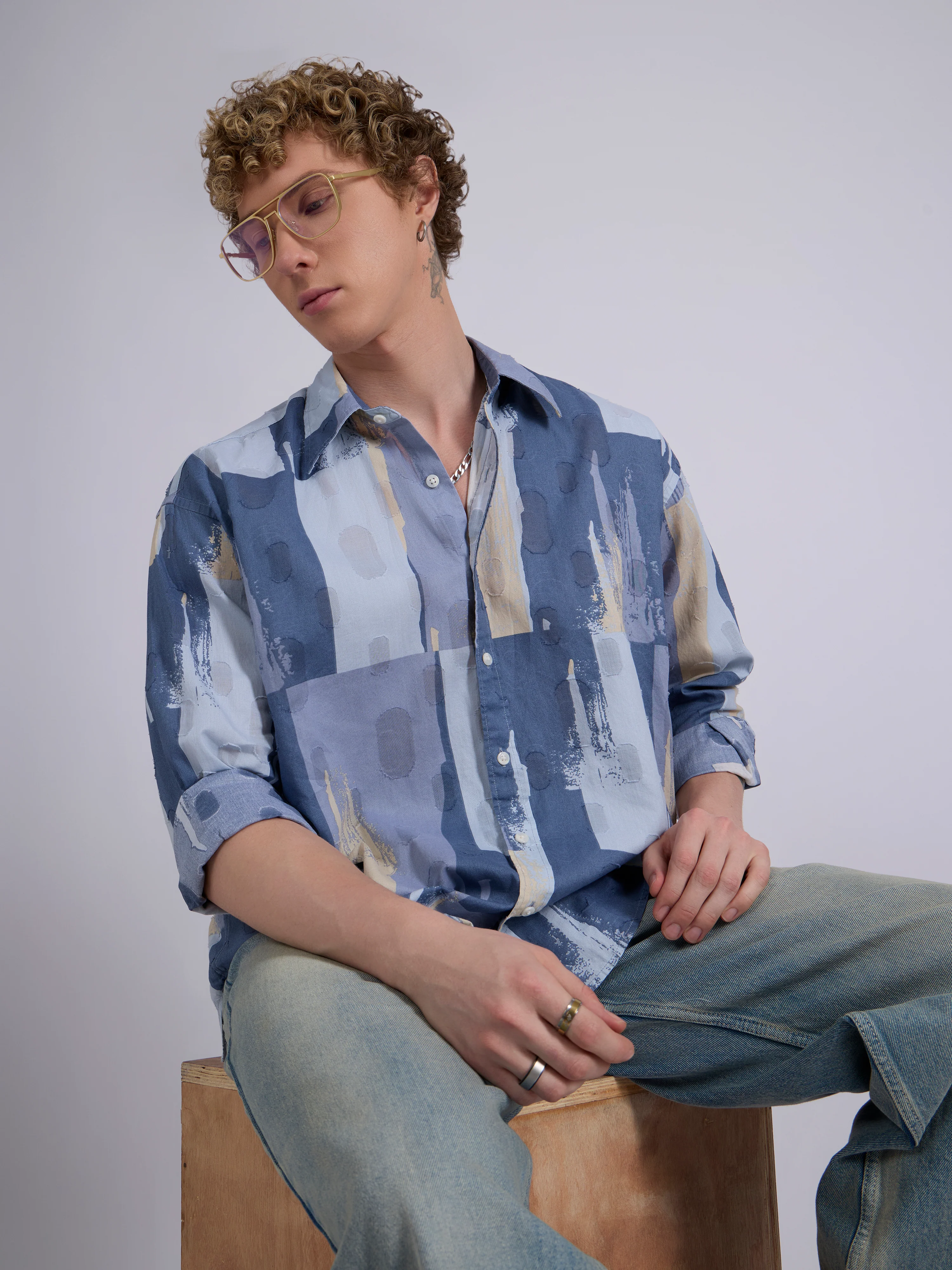 Blaz - Drop Shoulder Printed Shirt - Slate Blue - Image 2