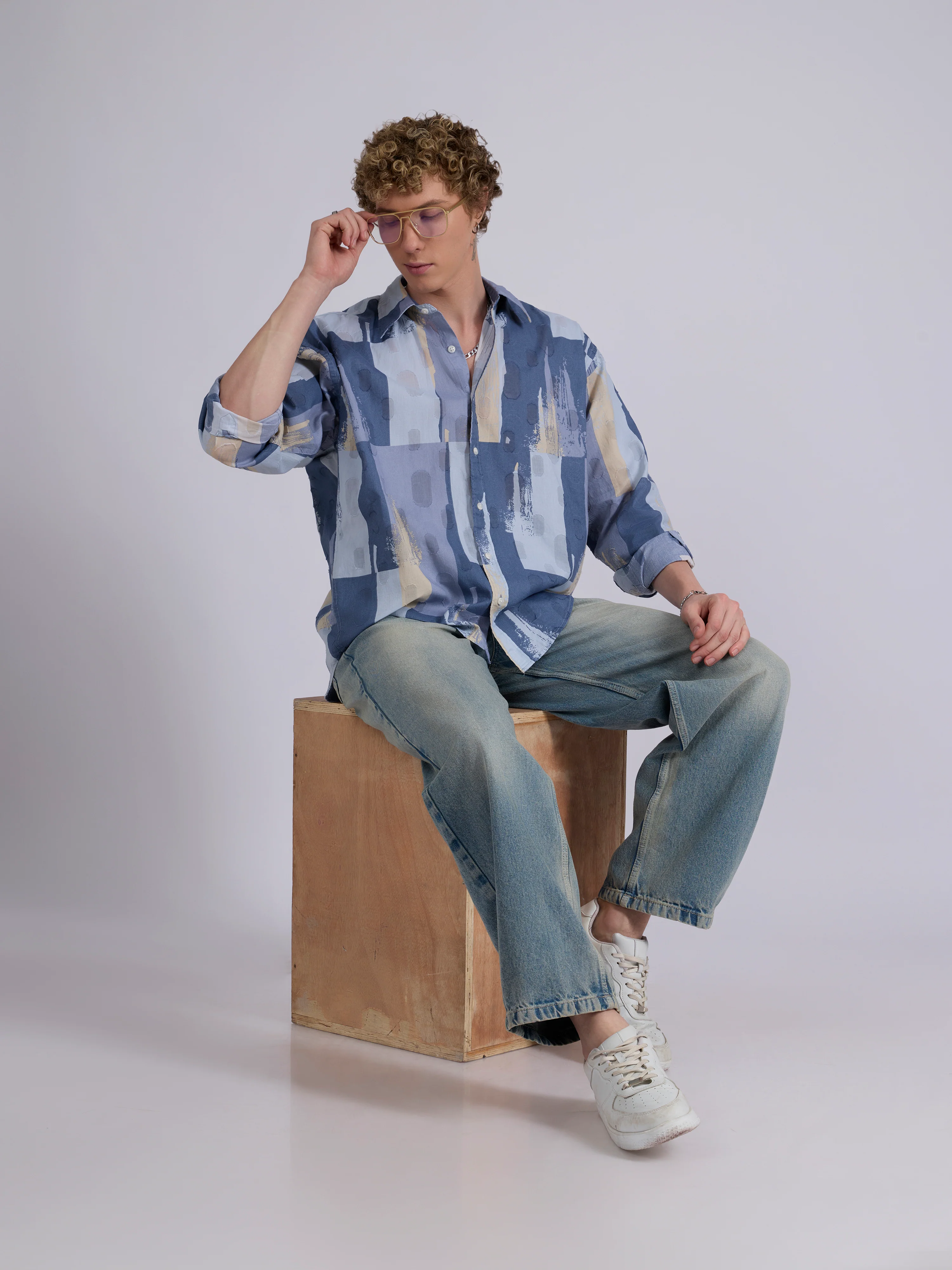 Blaz - Drop Shoulder Printed Shirt - Slate Blue - Image 3