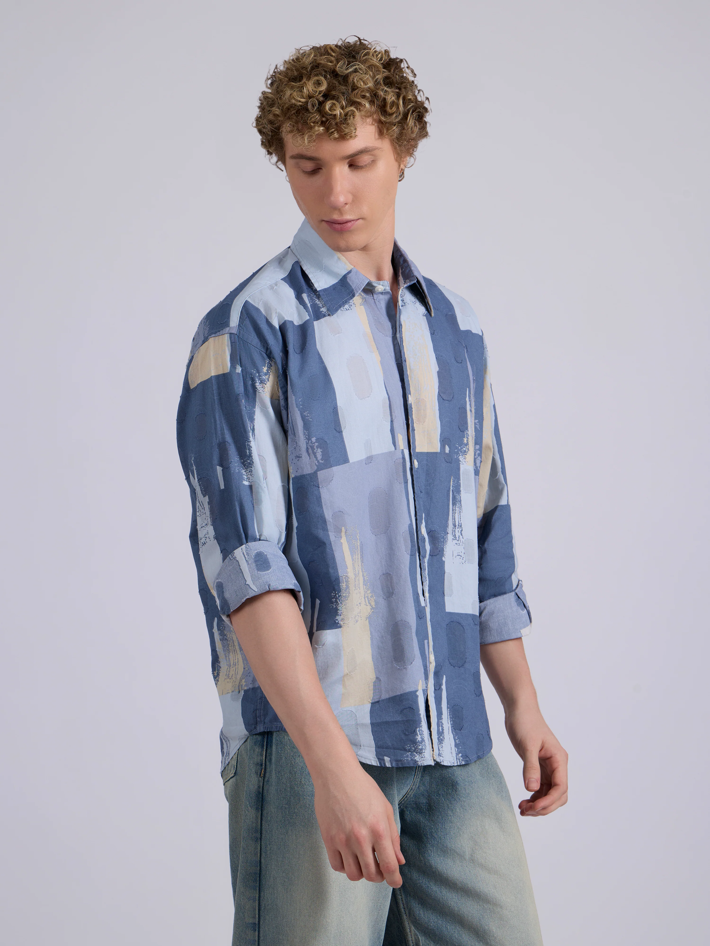 Blaz - Drop Shoulder Printed Shirt - Slate Blue - Image 4
