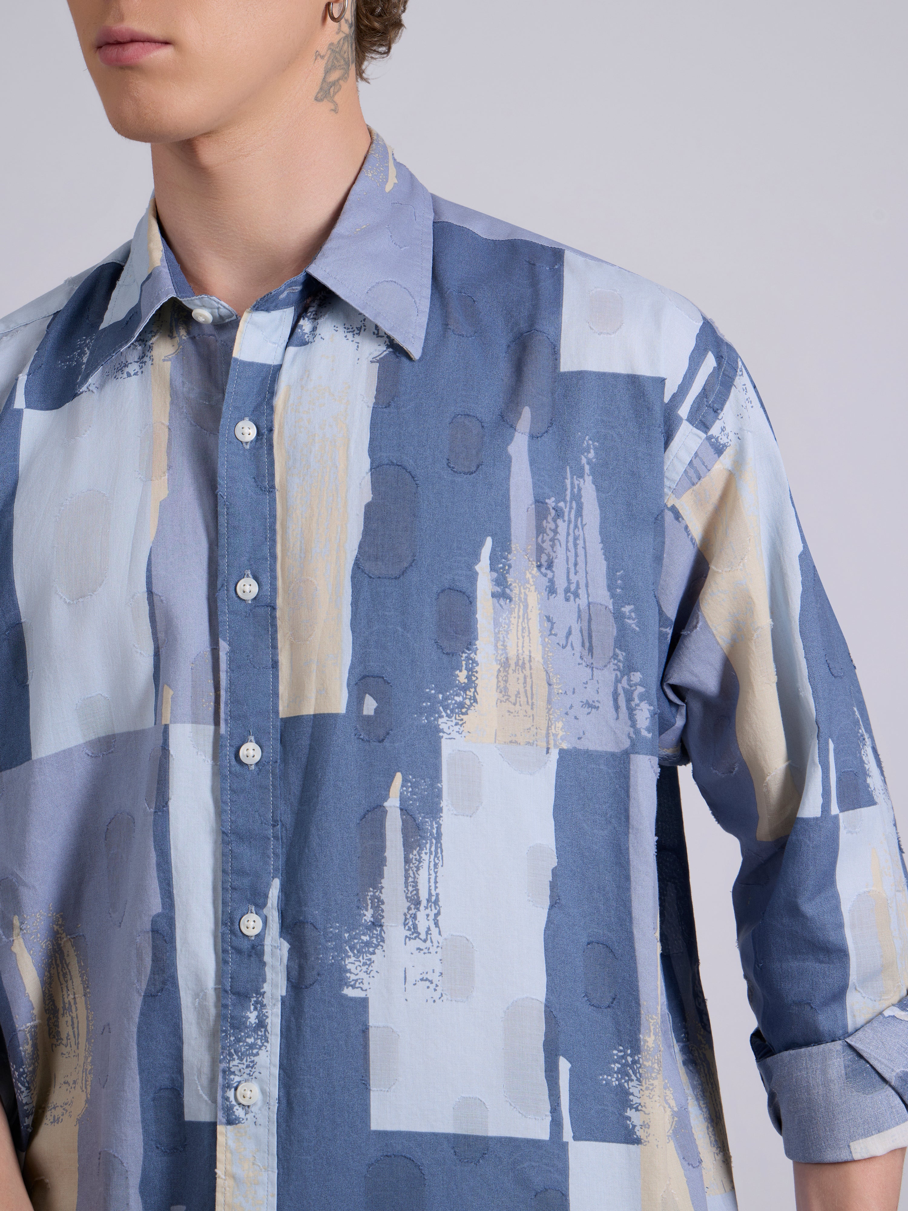 Blaz - Drop Shoulder Printed Shirt - Slate Blue - Image 5