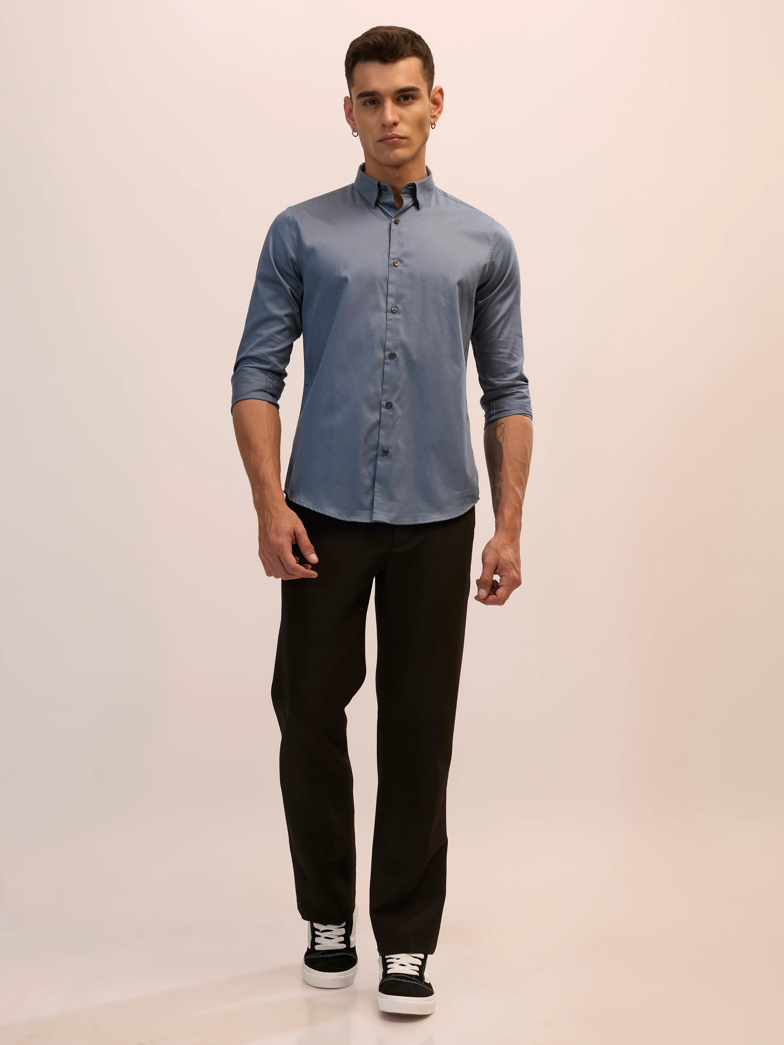 Calanthe - Giza Cotton Slim Fit Shirt - Stone Blue - Image 4