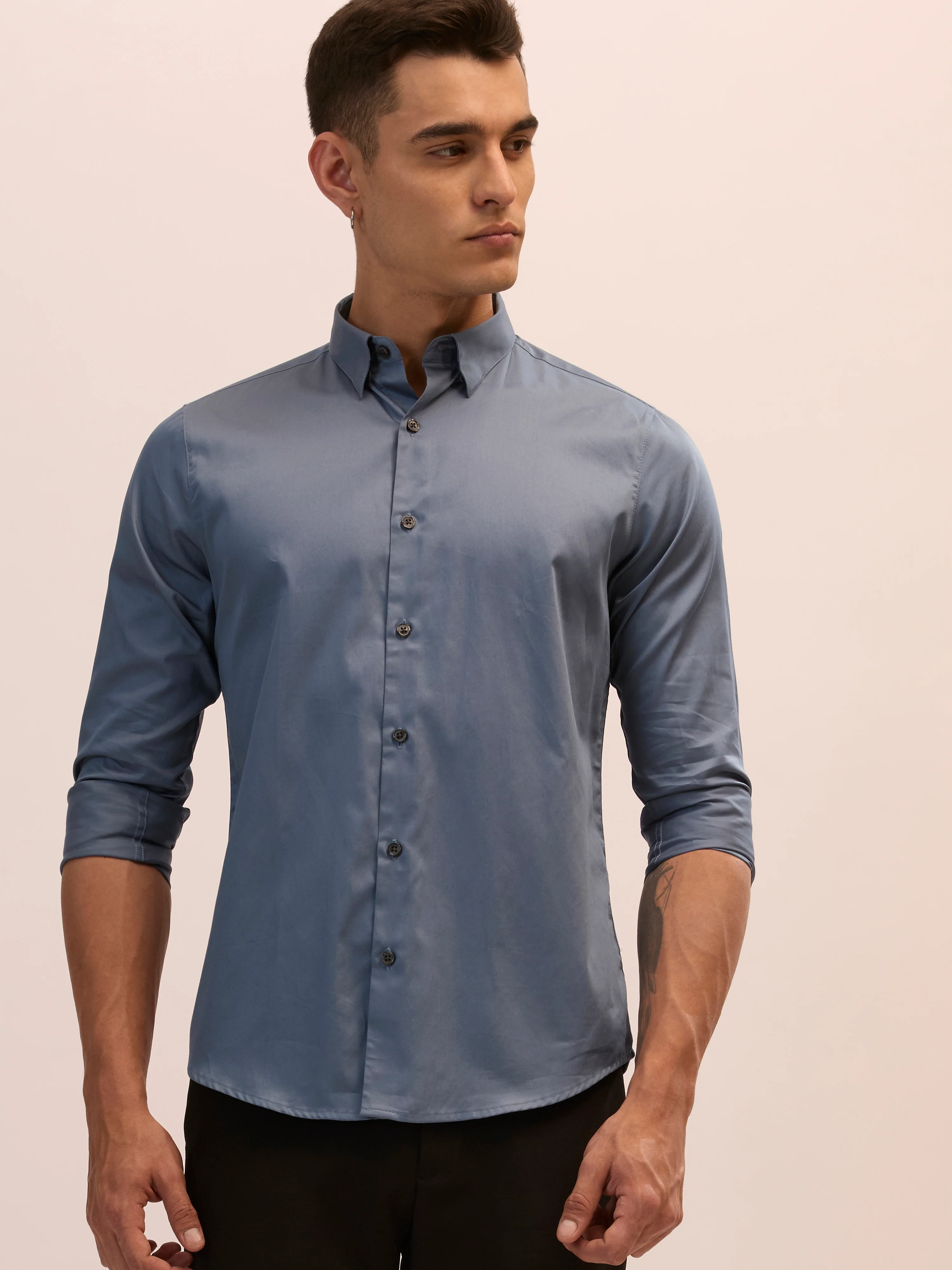 Calanthe - Giza Cotton Slim Fit Shirt - Stone Blue - Image 6