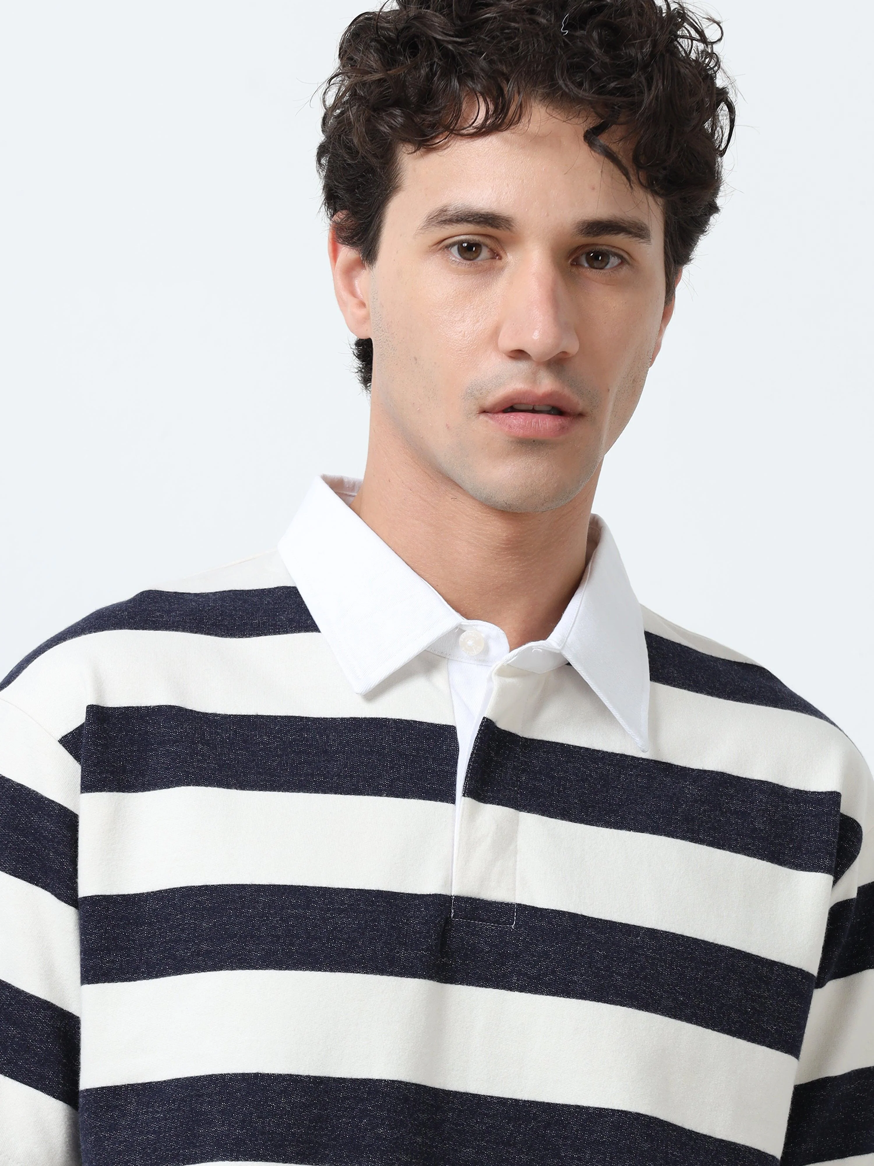 Calla - Oversized Striped Polo T Shirt - Starry Blue - Image 3