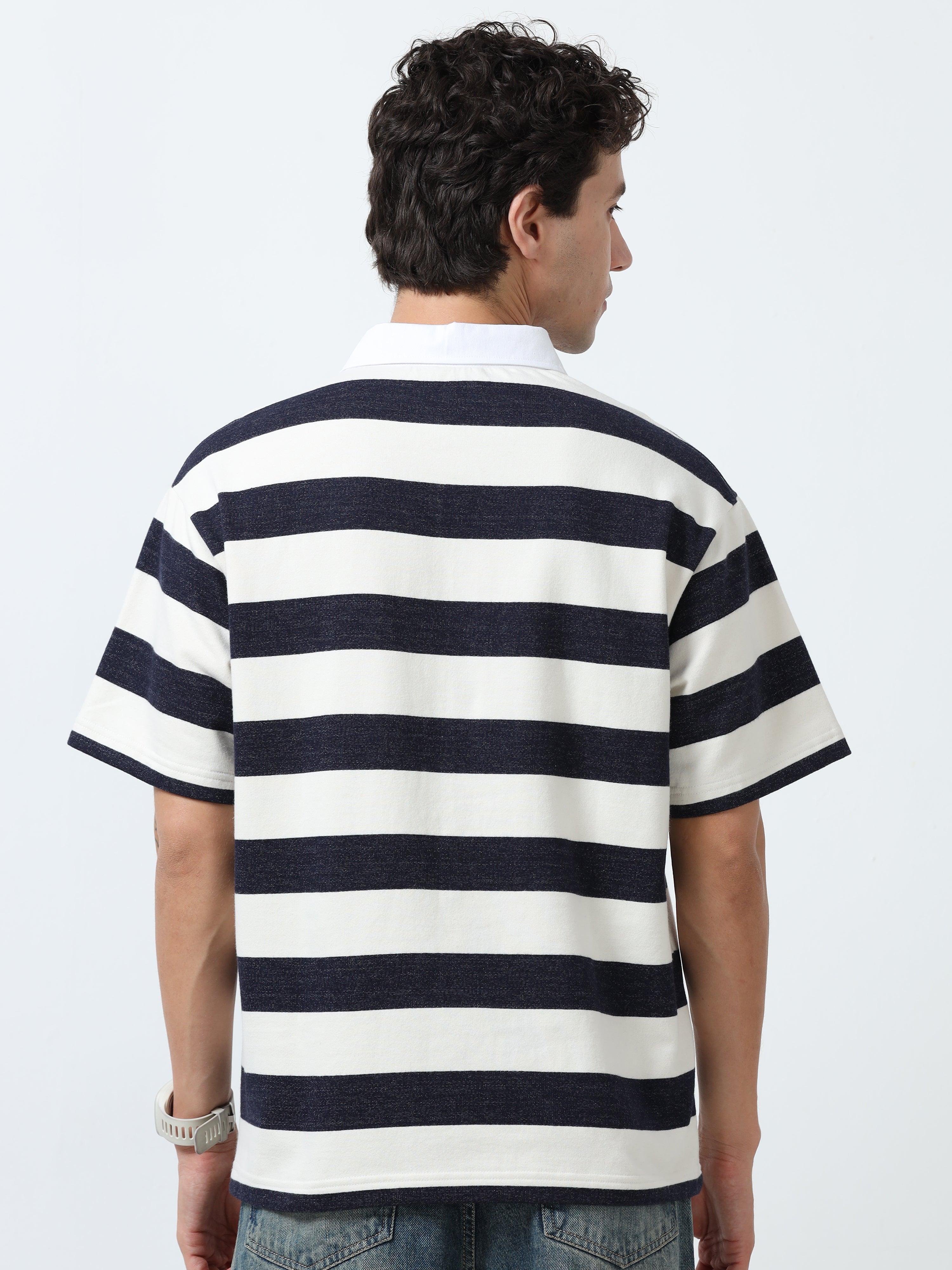 Calla - Oversized Striped Polo T Shirt - Starry Blue - Image 6