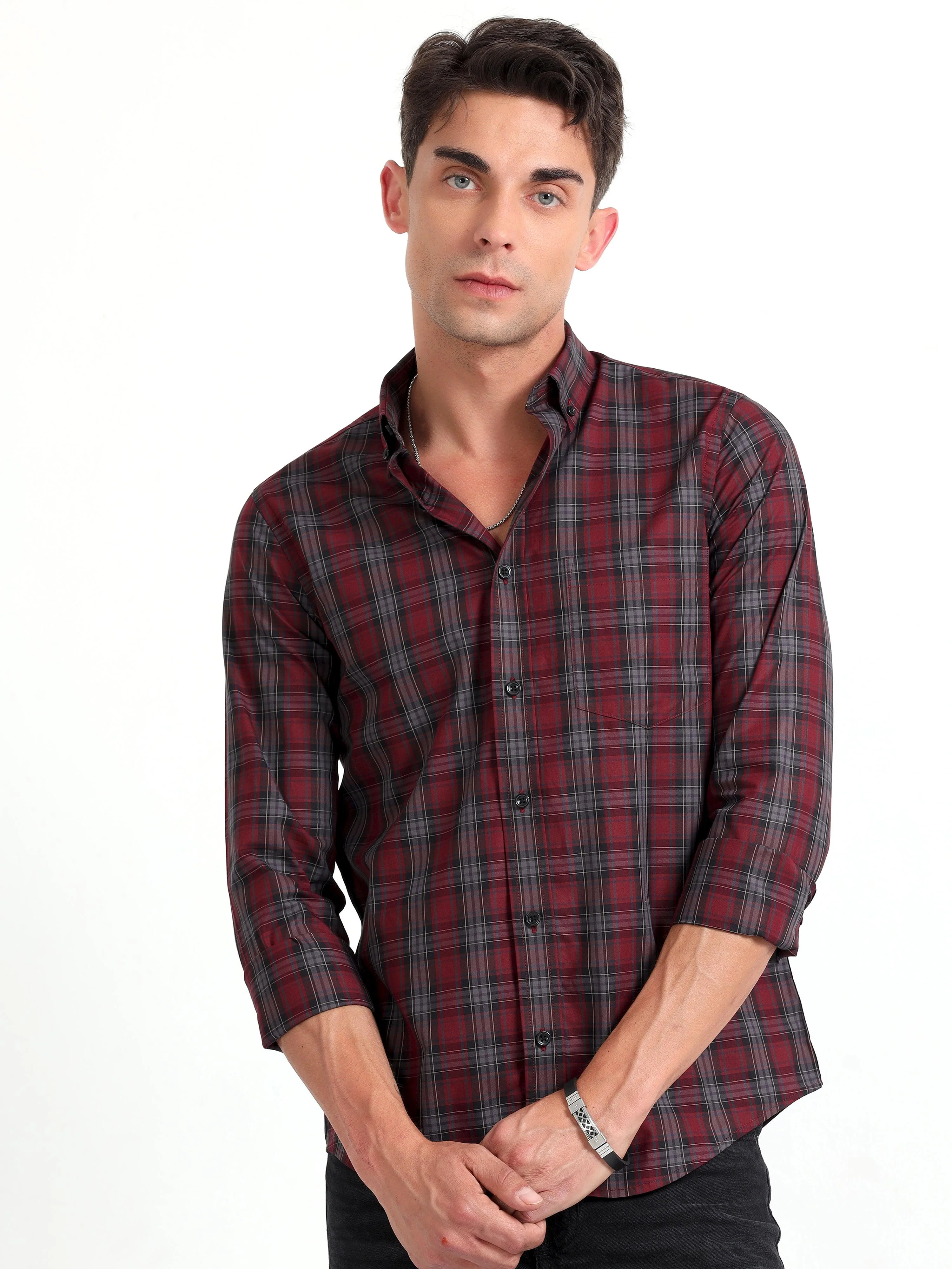 Checkmate Multi Checks Shirt Heath Red - Image 3