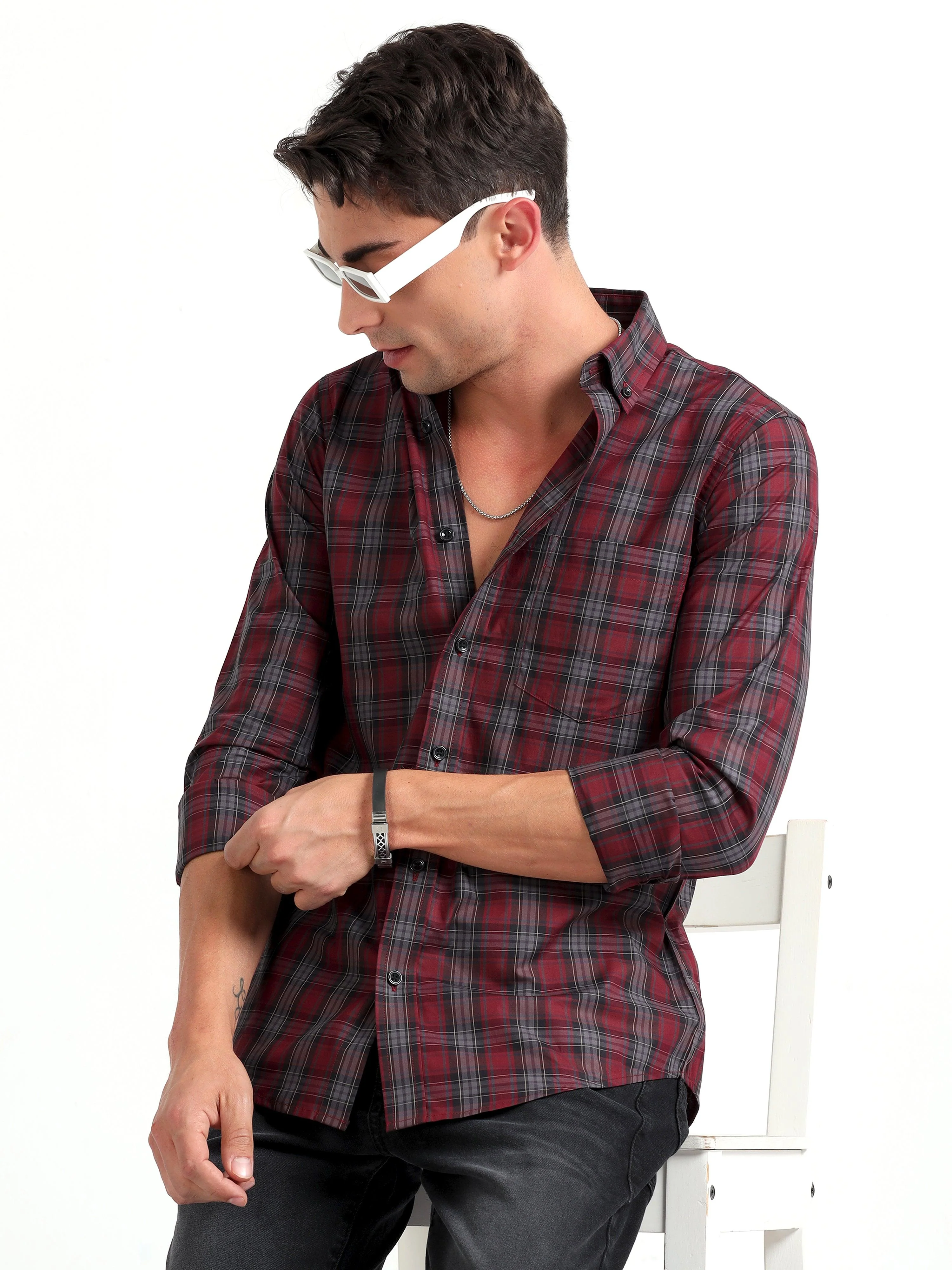 Checkmate Multi Checks Shirt Heath Red - Image 5