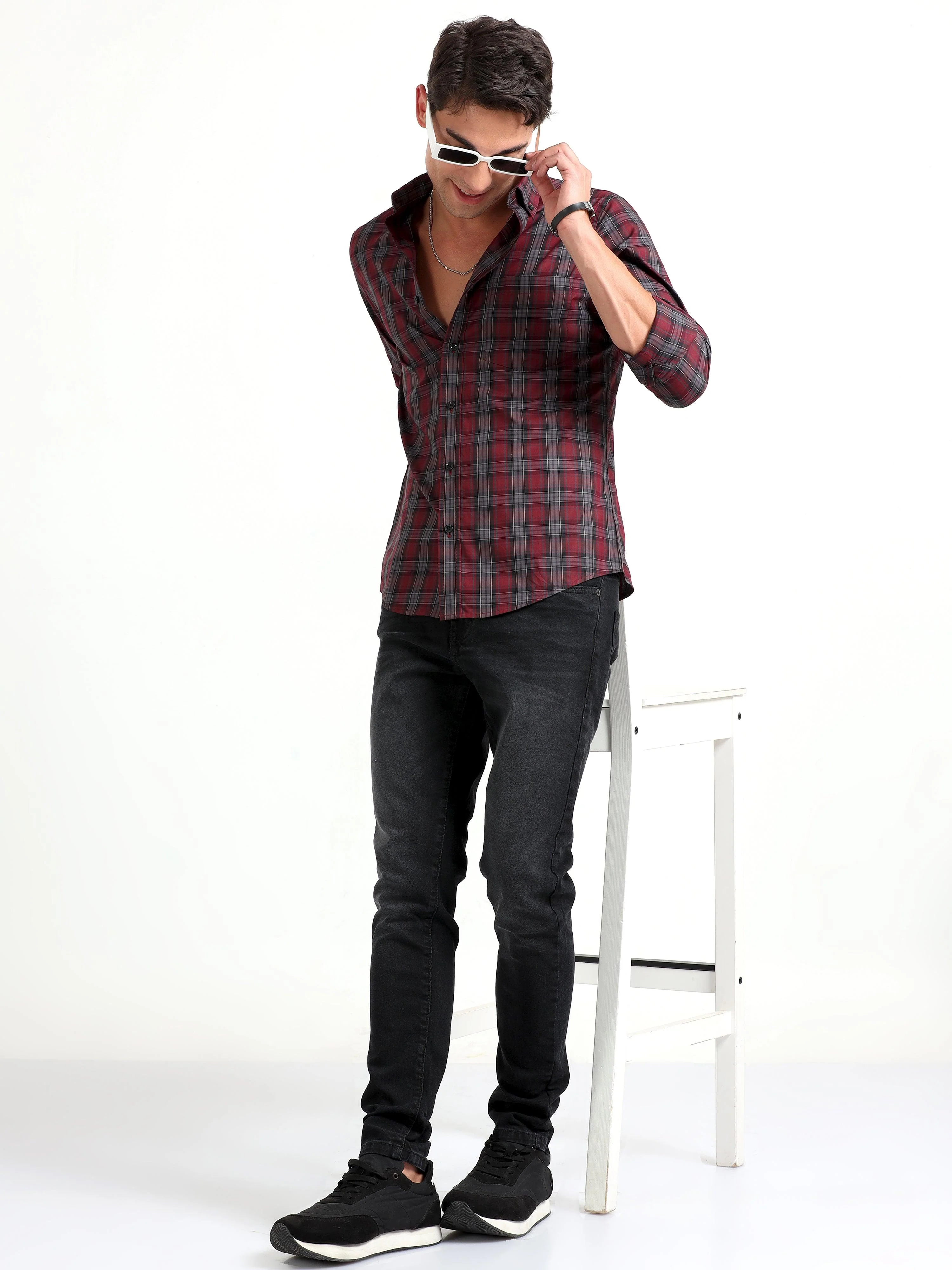 Checkmate Multi Checks Shirt Heath Red - Image 6