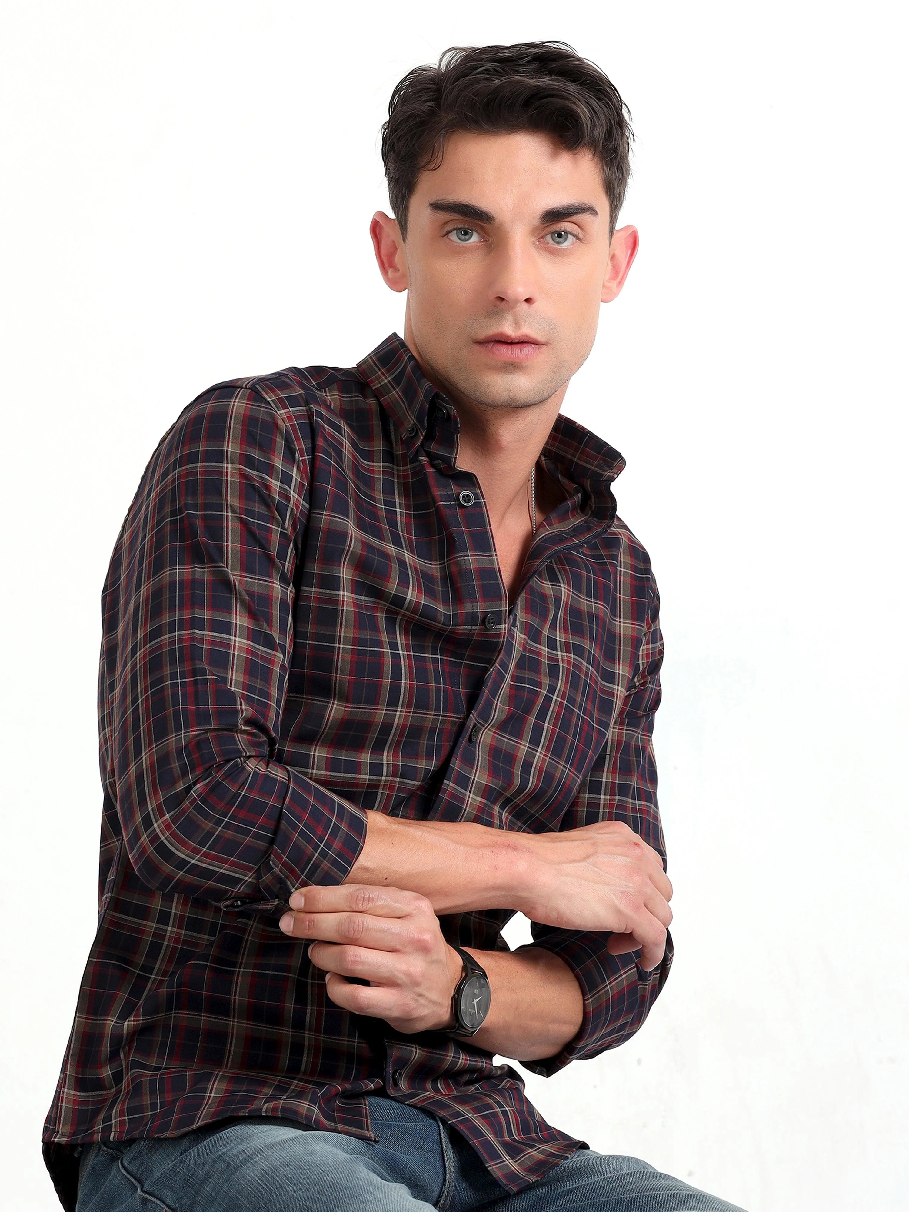Checkmate Multi Checks Shirt Ebony Blue - Image 3