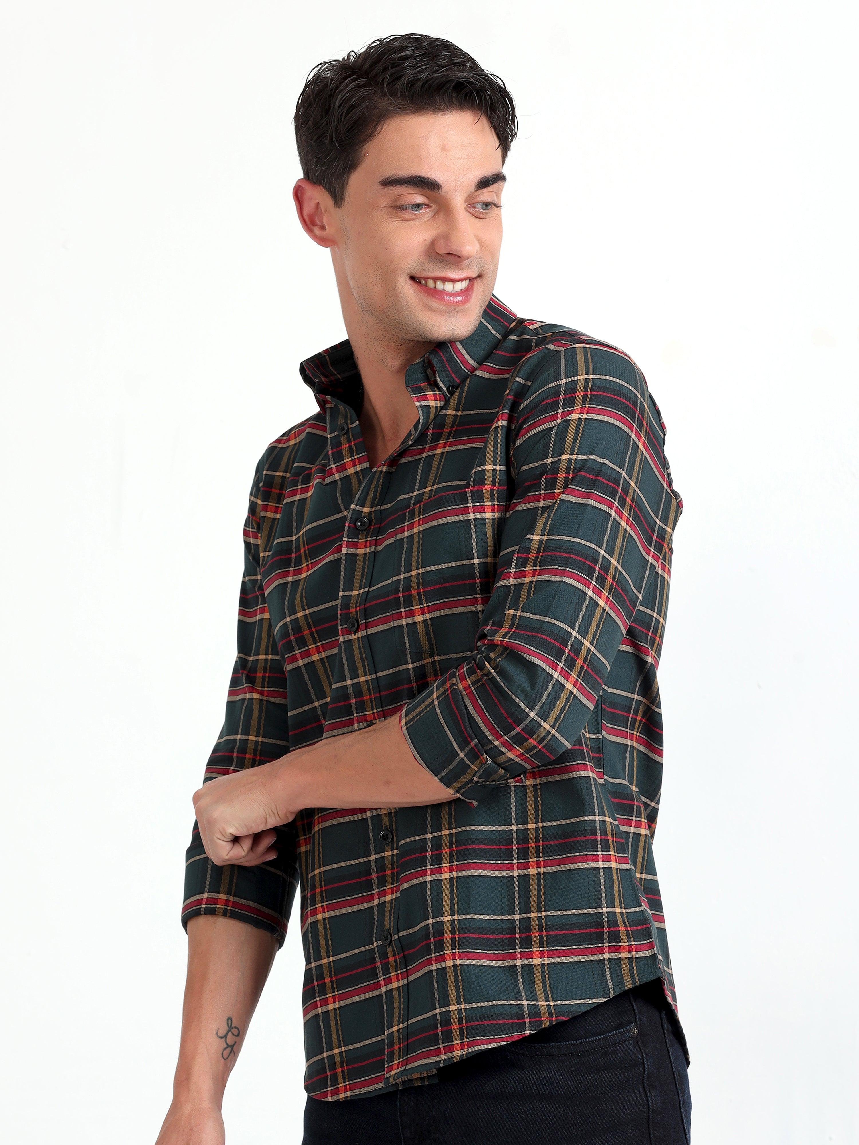 Checkmate Multi Checks Shirt Mineral Green - Image 3