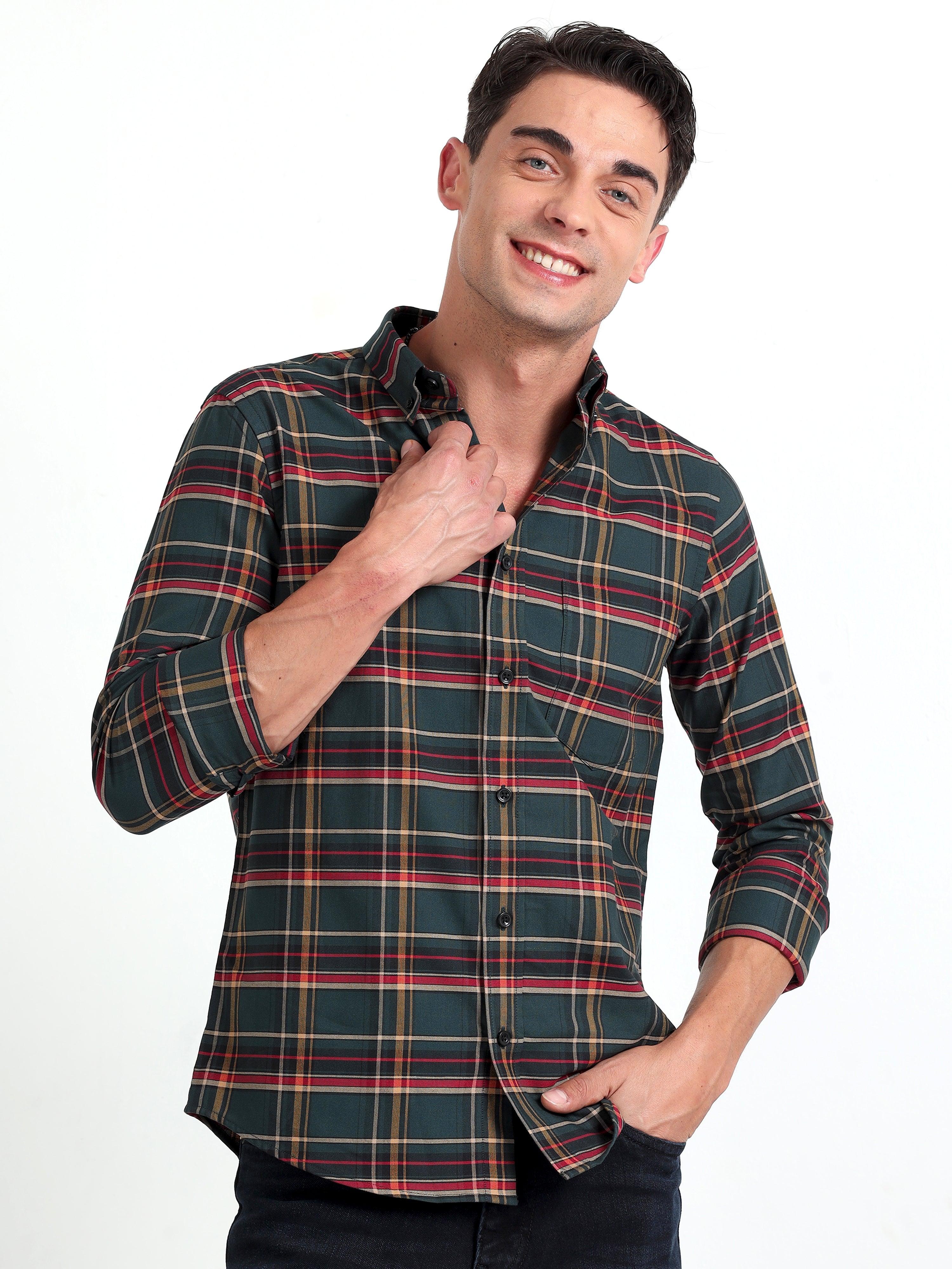 Checkmate Multi Checks Shirt Mineral Green - Image 5