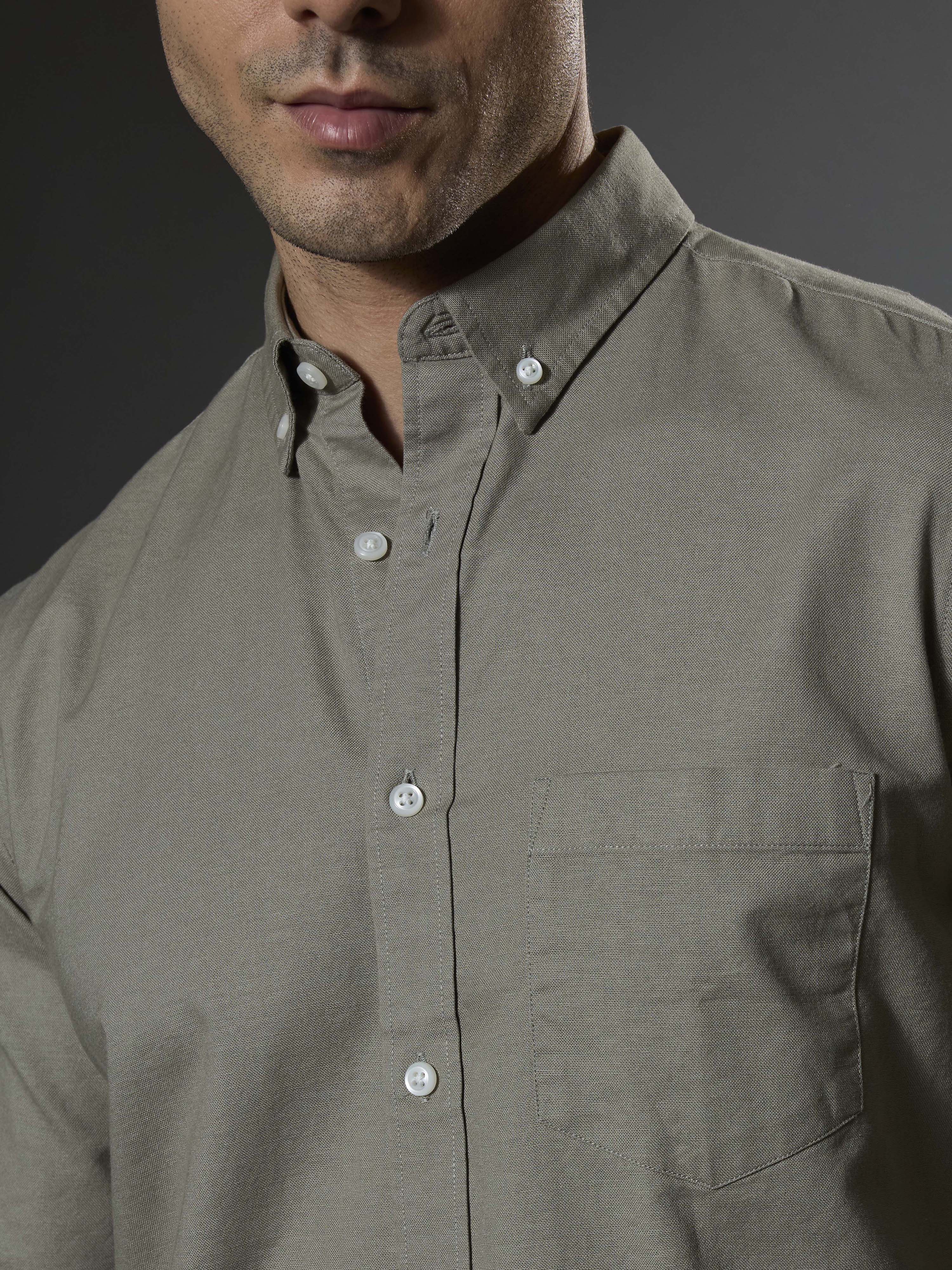 Classy -  Turkish Fit Shirt With Elbow Patch - Cement Green - Image 4