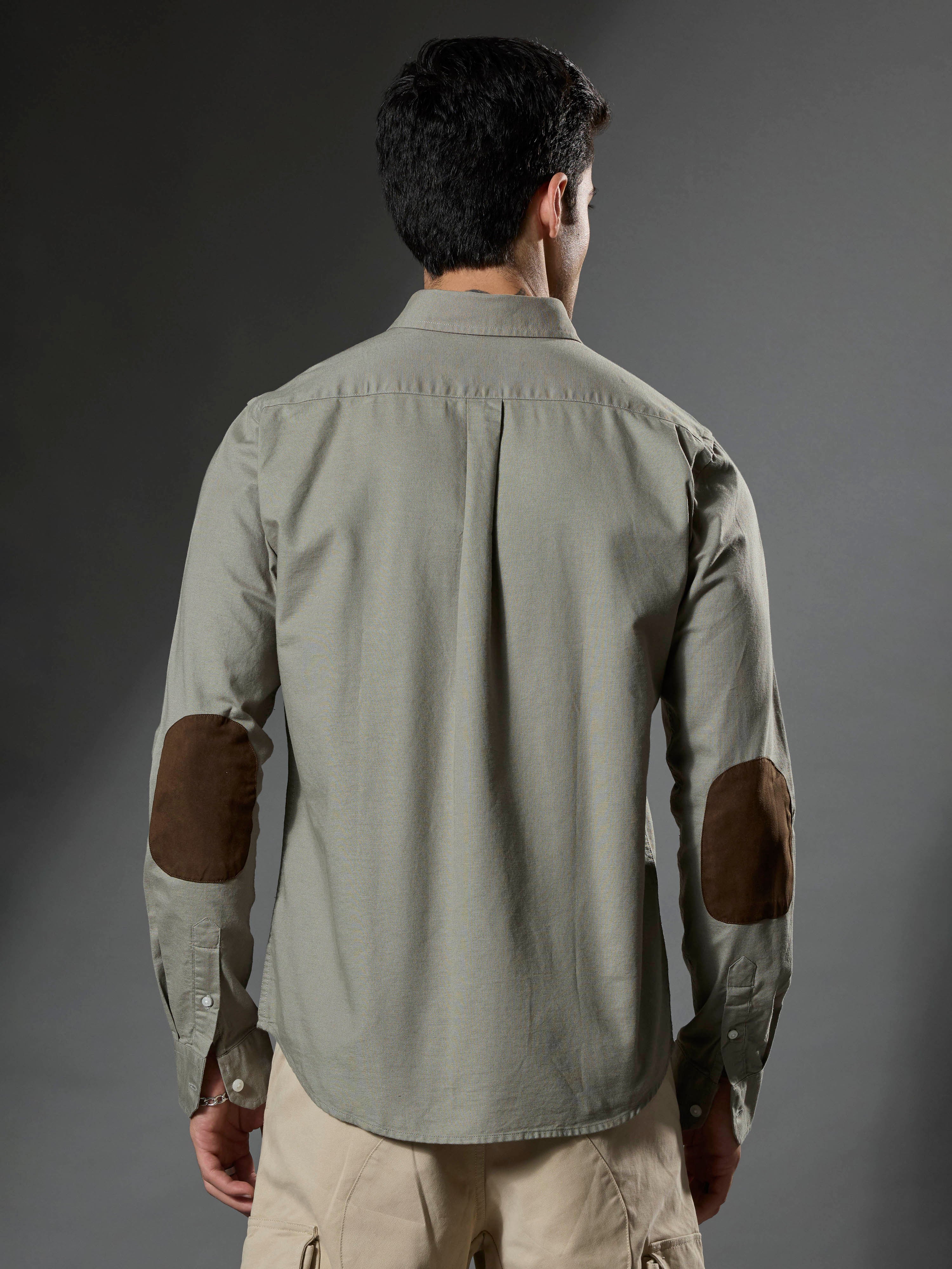 Classy -  Turkish Fit Shirt With Elbow Patch - Cement Green - Image 6