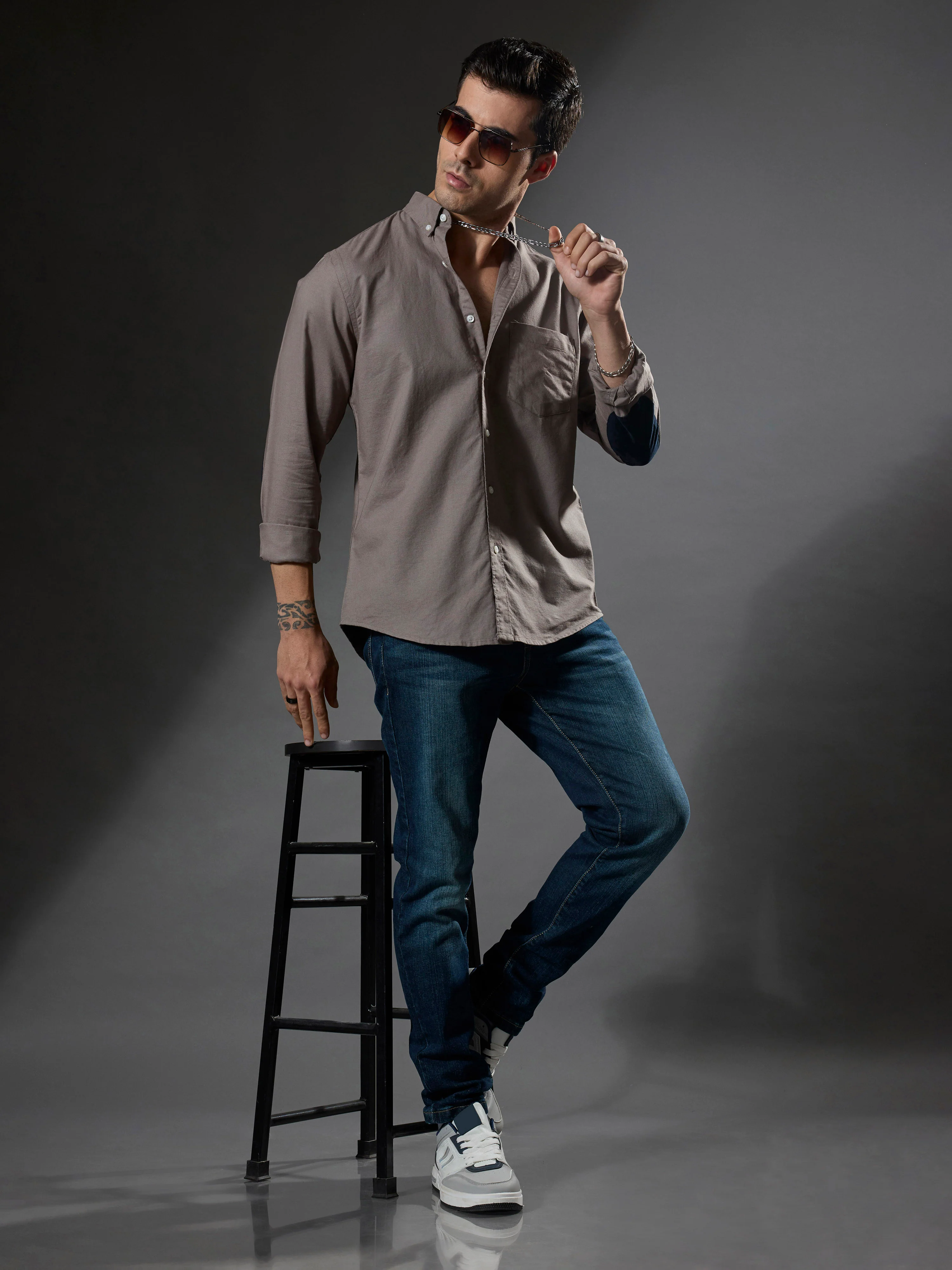 Classy - Turkish Fit Shirt With Elbow Patch - Dark Grey - Image 3