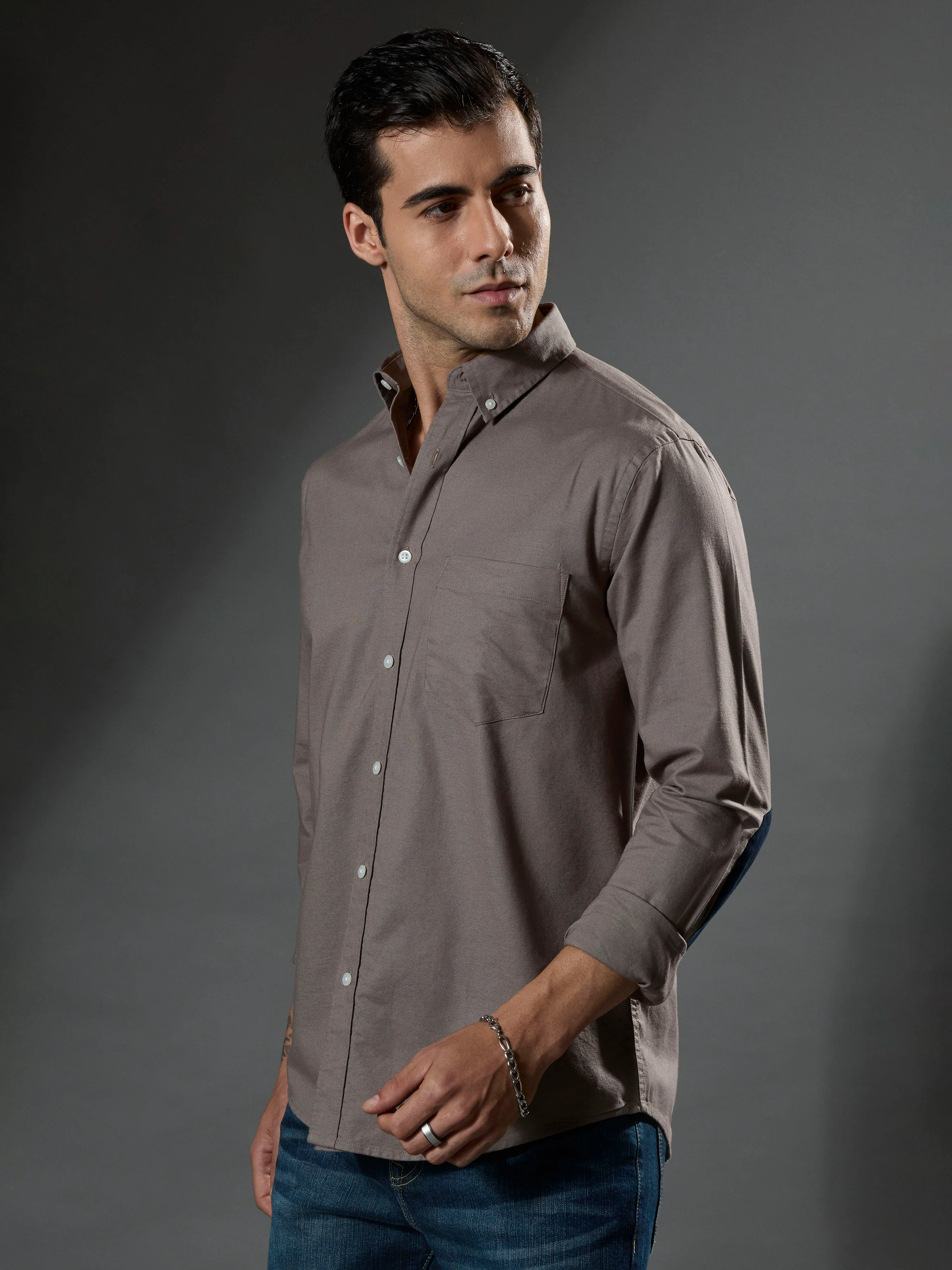 Classy - Turkish Fit Shirt With Elbow Patch - Dark Grey - Image 4