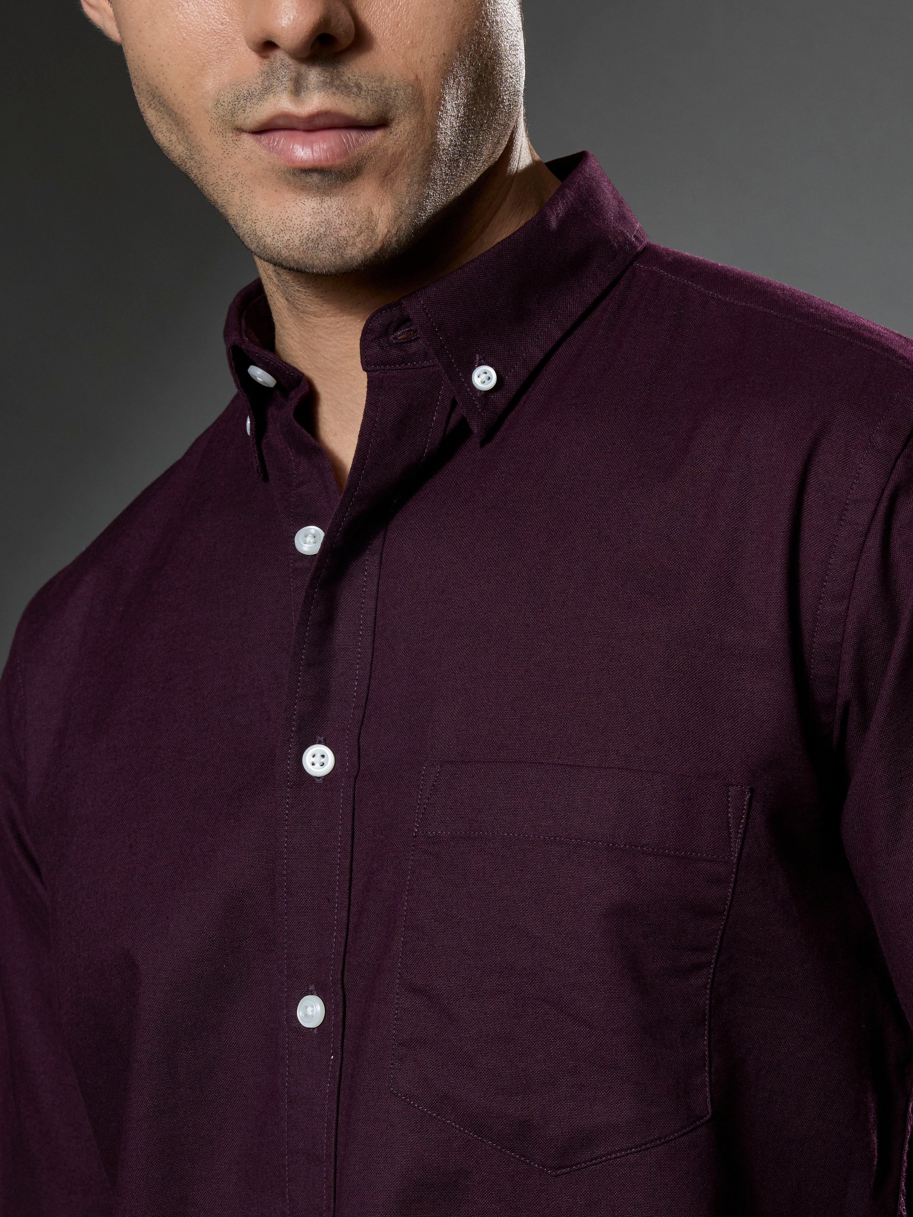 Classy - Turkish Fit Shirt with Elbow Patch - Maroon - Image 5
