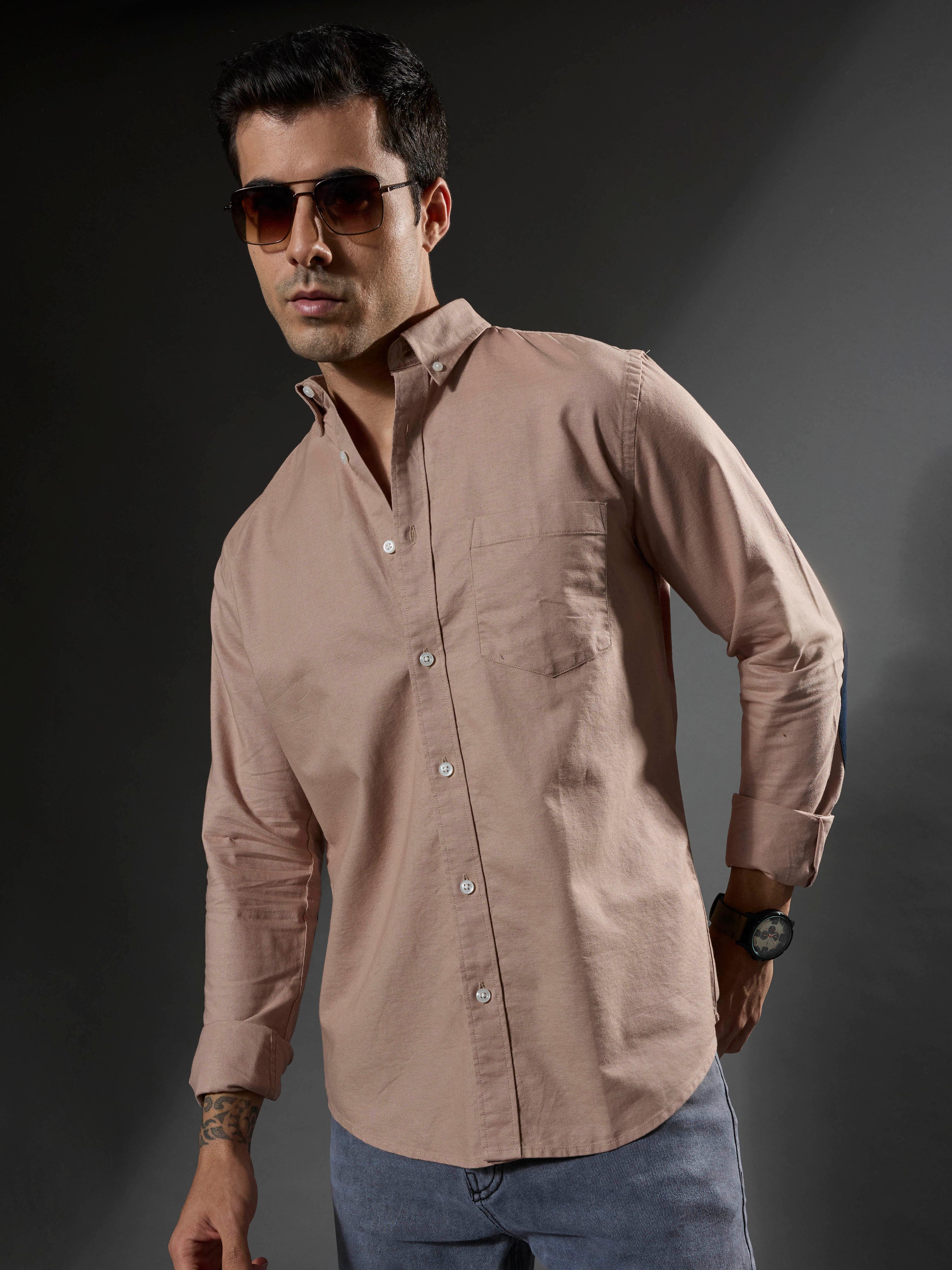 Classy - Turkish Fit Shirt With Elbow Patch - Peach - Image 4