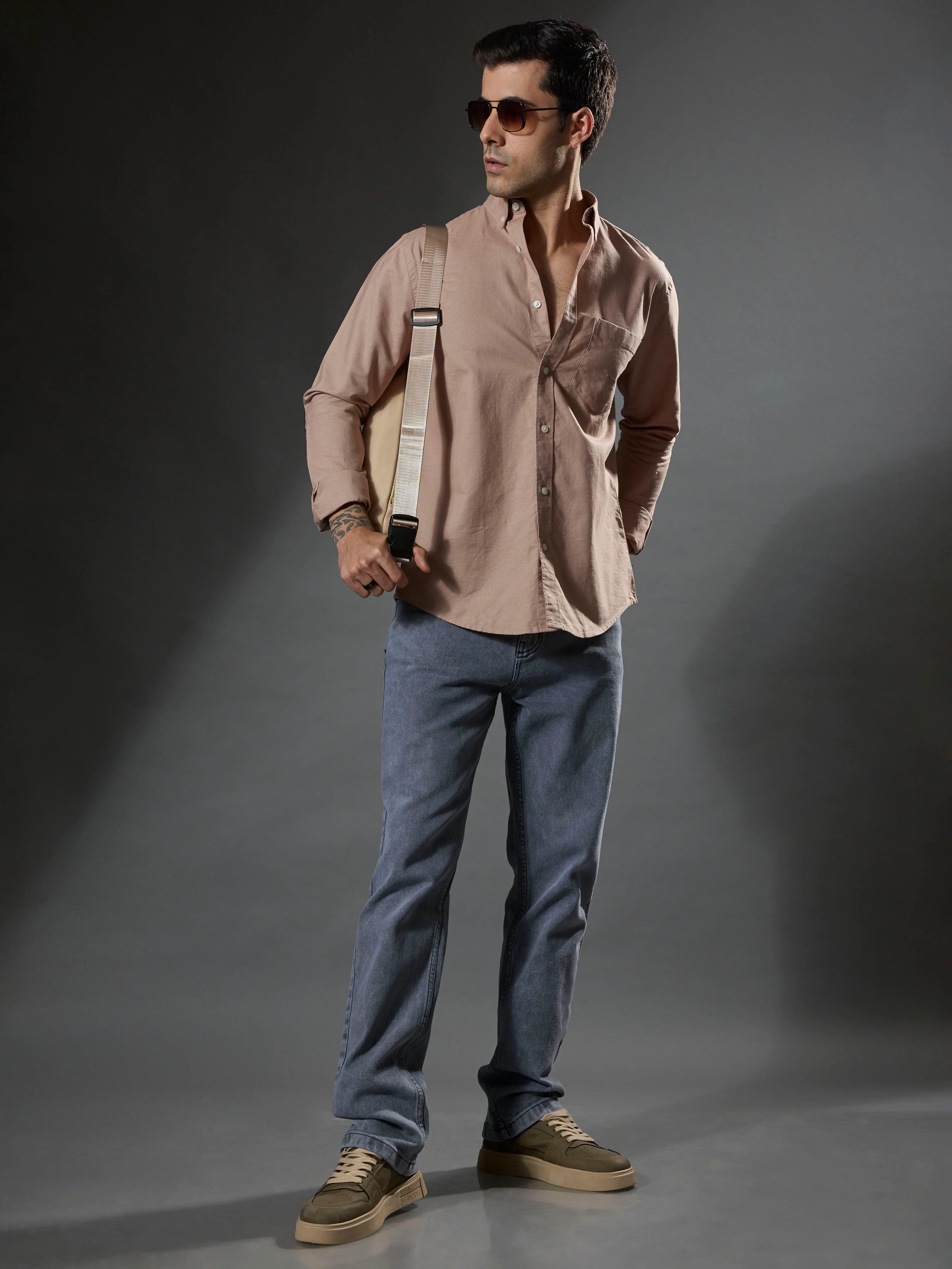 Classy - Turkish Fit Shirt With Elbow Patch - Peach - Image 5