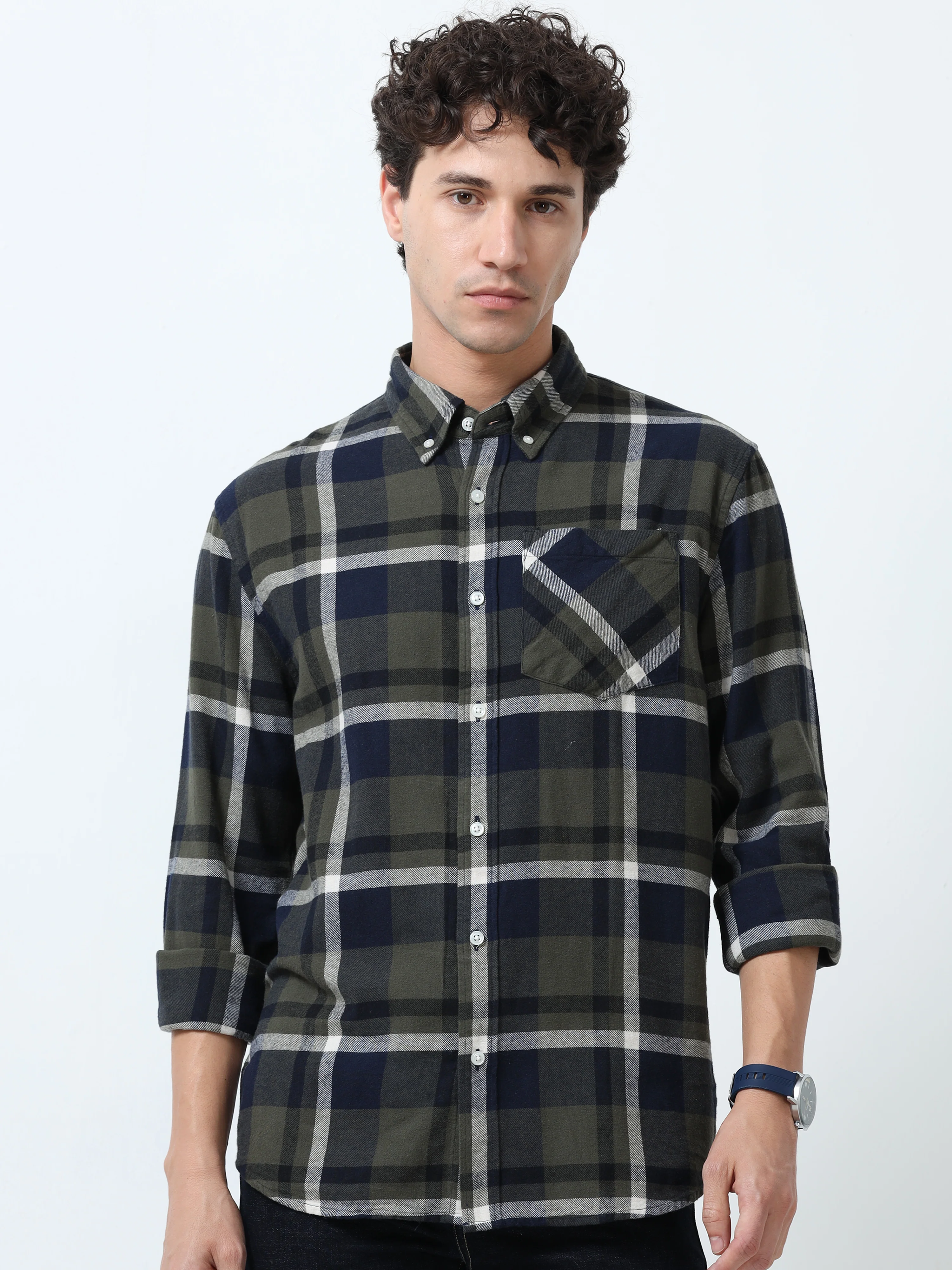 Clio - Brushed Checkered Shirt - Dark Green - Image 3
