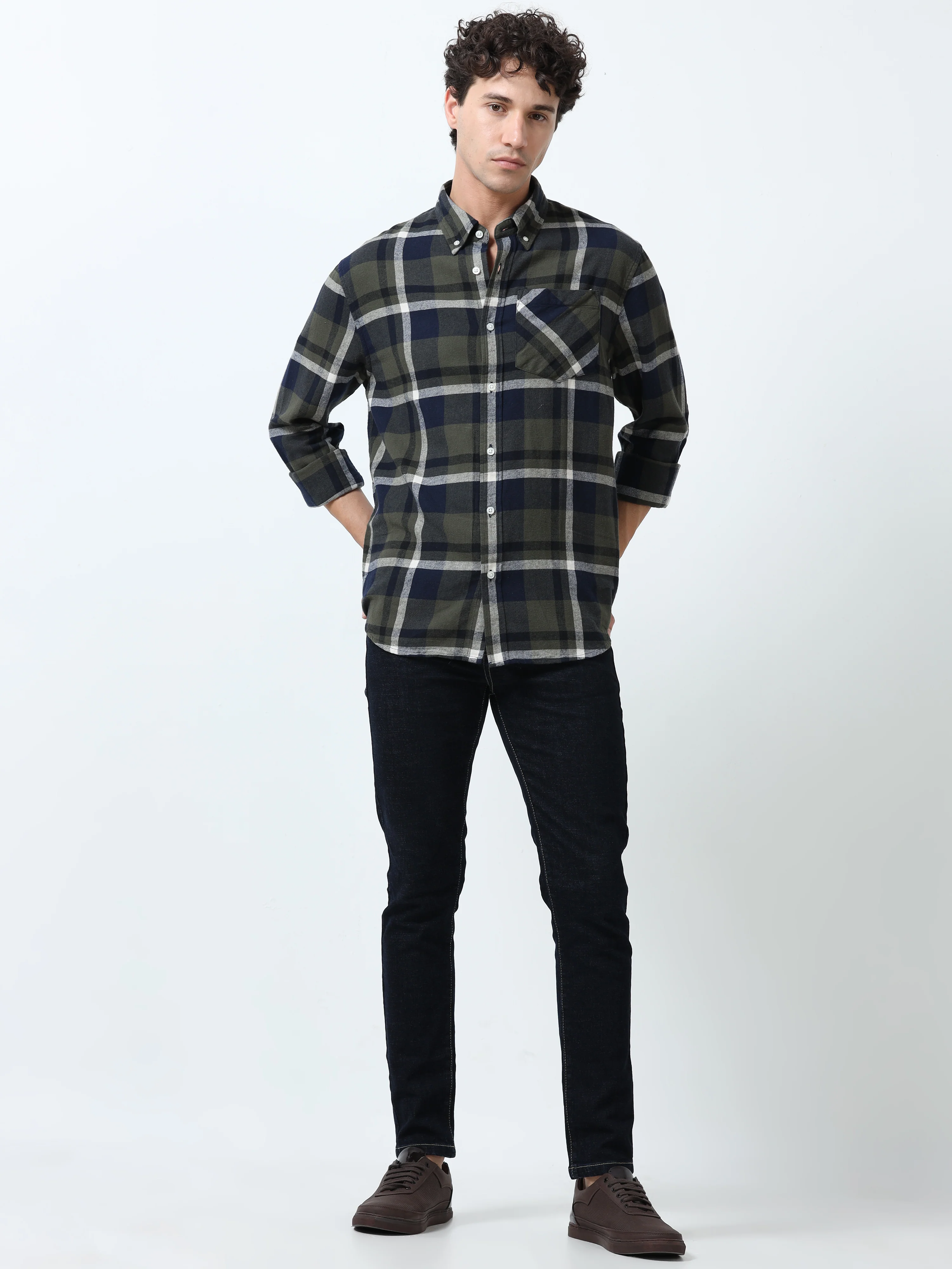 Clio - Brushed Checkered Shirt - Dark Green - Image 5