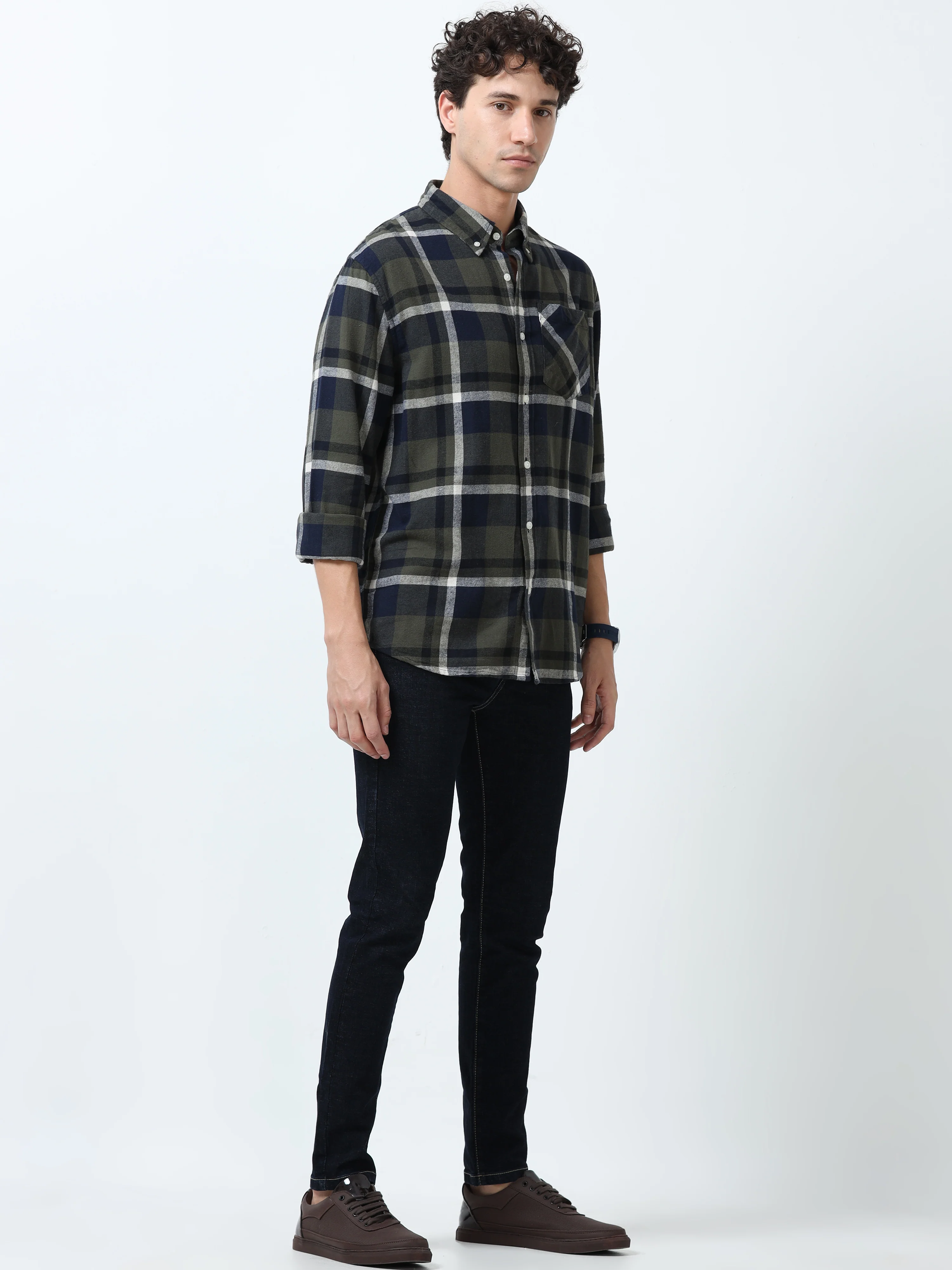 Clio - Brushed Checkered Shirt - Dark Green - Image 6